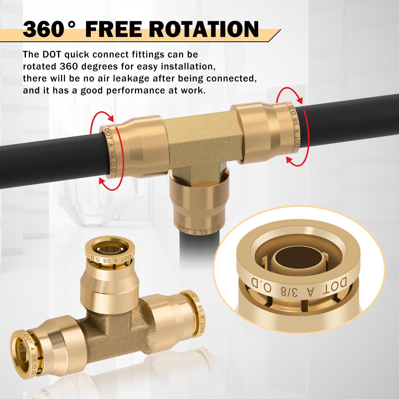 Cheemuii 43 Pcs Brass Dot Air Brake Line Fittings 1/4'' 3/8'' 1/2'' Push To Connect Fittings Quick Connect & Npt Thread Tube Air