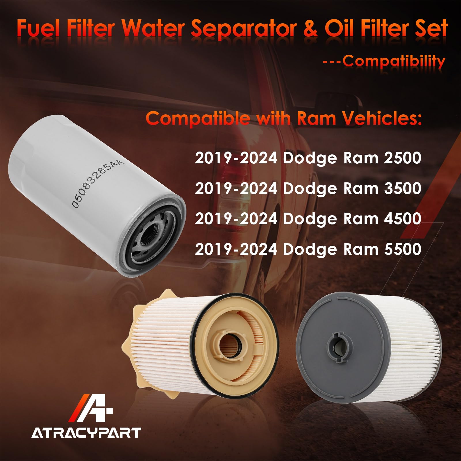 6.7L Cummins Fuel Filter Water Separator And Oil Filter Set Replacement For 2019-2024 Dodge Ram 2500 3500 4500 5500 Replaces# 68