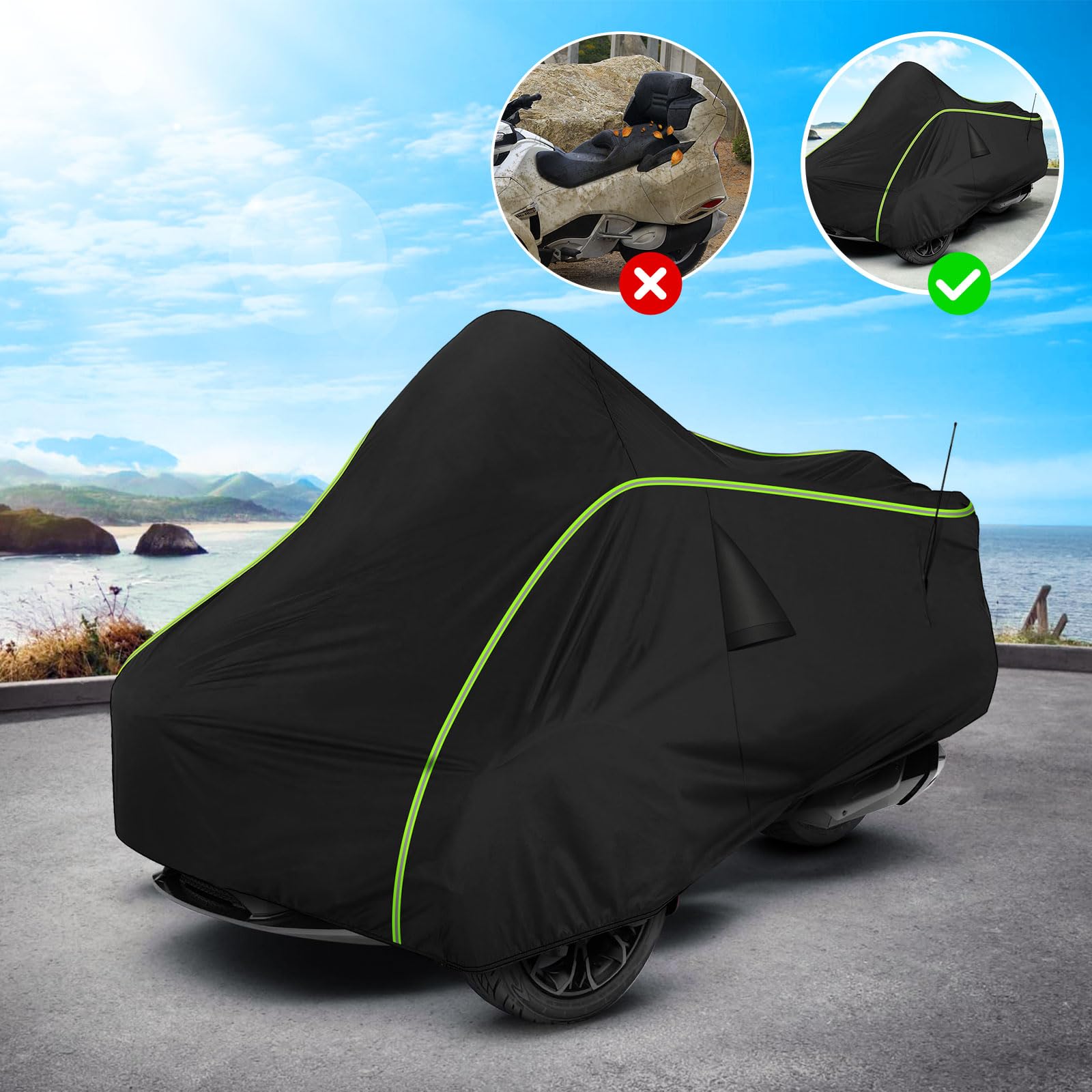 BIGACOVER Waterproof Full Cover for Can-Am Spyder RT 2020-2023 - Heavy Duty All Weather Protection, Black, 420D Oxford Cloth