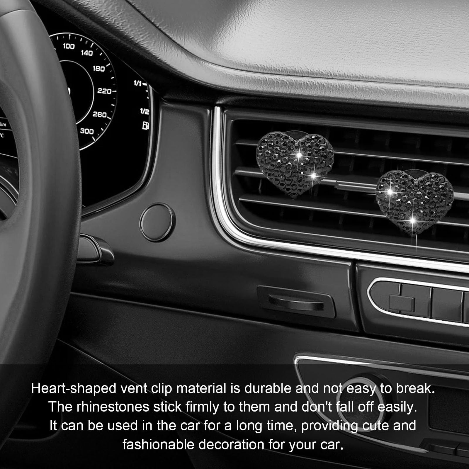 RBOKO 2Pcs Car Air Vent Clip, Bling Crystal Heart Charms Car Air Vent Clips, Car Air Conditioning Outlet Clip Decorative, Car In