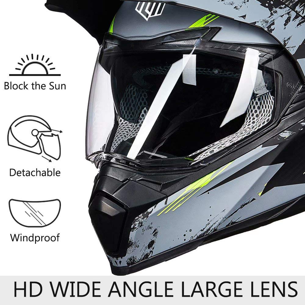 ILM Off Road Motorcycle Helmet, Full Face, DOT Certified, ABS, Small, Grey Yellow, Model 606V