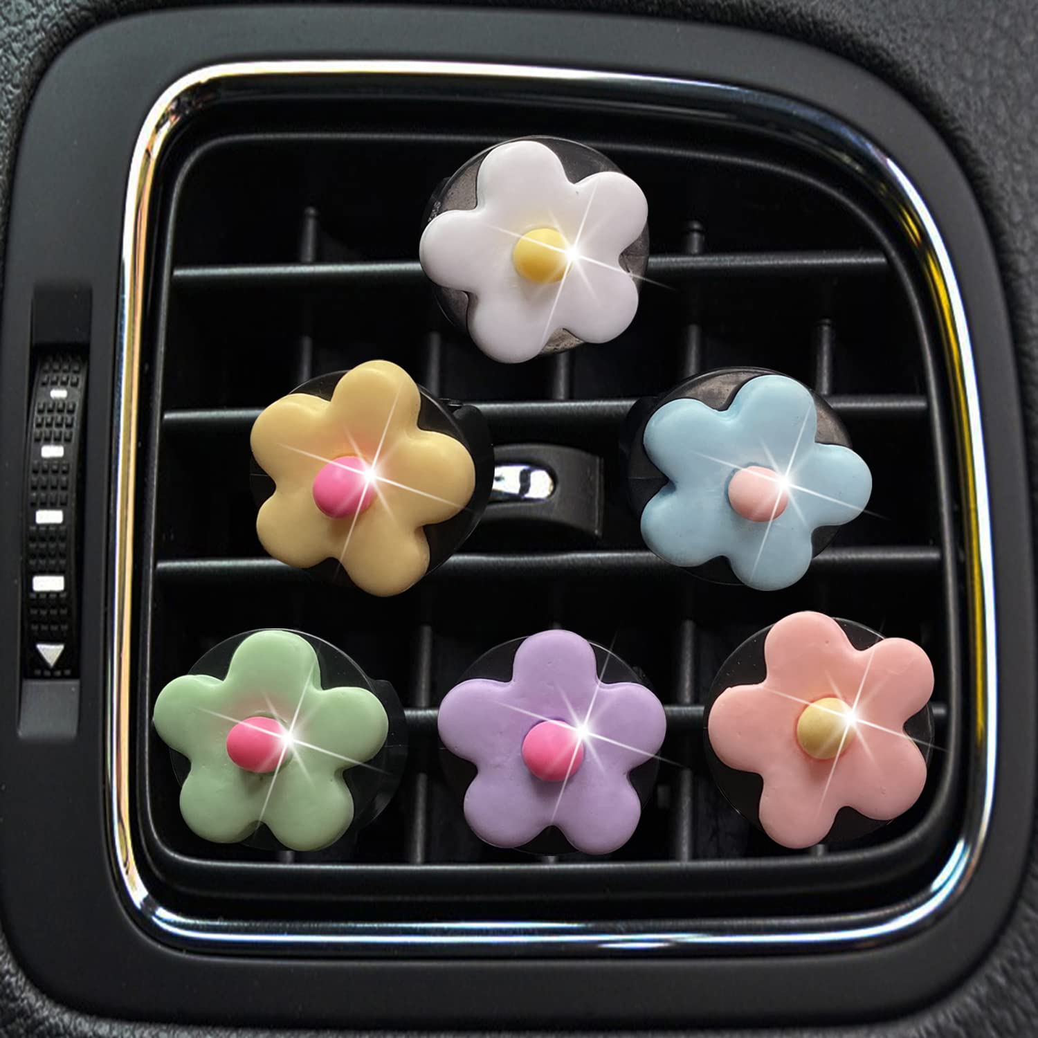 6 Pcs Daisy Air Vent Clips, Cute Flower Car Air Fresheners Vents Clips Car Diffuser Vent Clip Glam Car Interior Decor Charm Daisy Cute Car Accessories Car Decoration For Women Girls (Vibrant Colors)