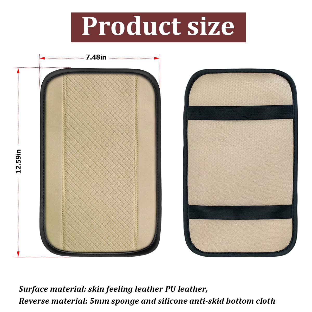 Auto Center Console Pad, Pu Leather Car Armrest Seat Box Cover, Waterproof Non Slip Soft Armrest Box Cushion Protector, Car Accessories For Women Men, Universal For Suv, Truck, Van (Beige)