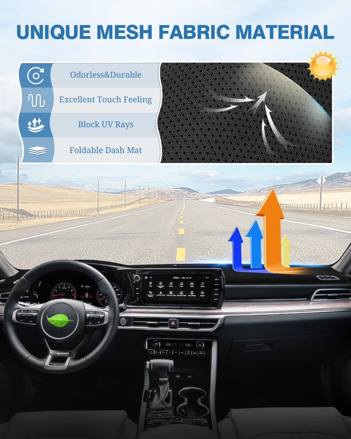 FIILINES Dash Cover for Kia K5 2021-2025, Nonslip Black Dashboard Mat, Mesh Protector, No Glare, Model FIILINES20230613