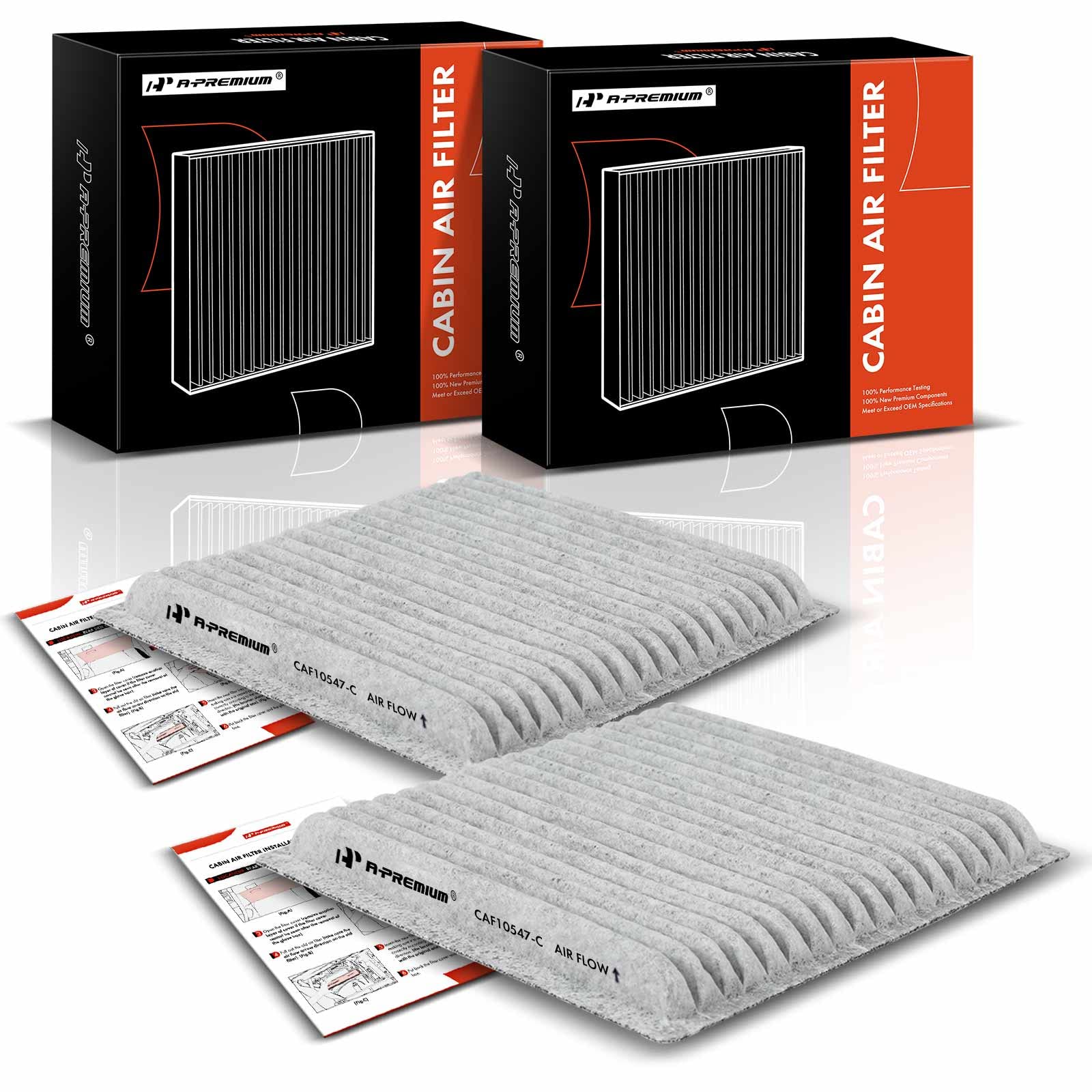A-Premium 2-PC Cabin Air Filter w/Activated Carbon Compatible with Ford, Lincoln & Mazda - Edge 2007-2014, MKS 2009, MKX 2007-20