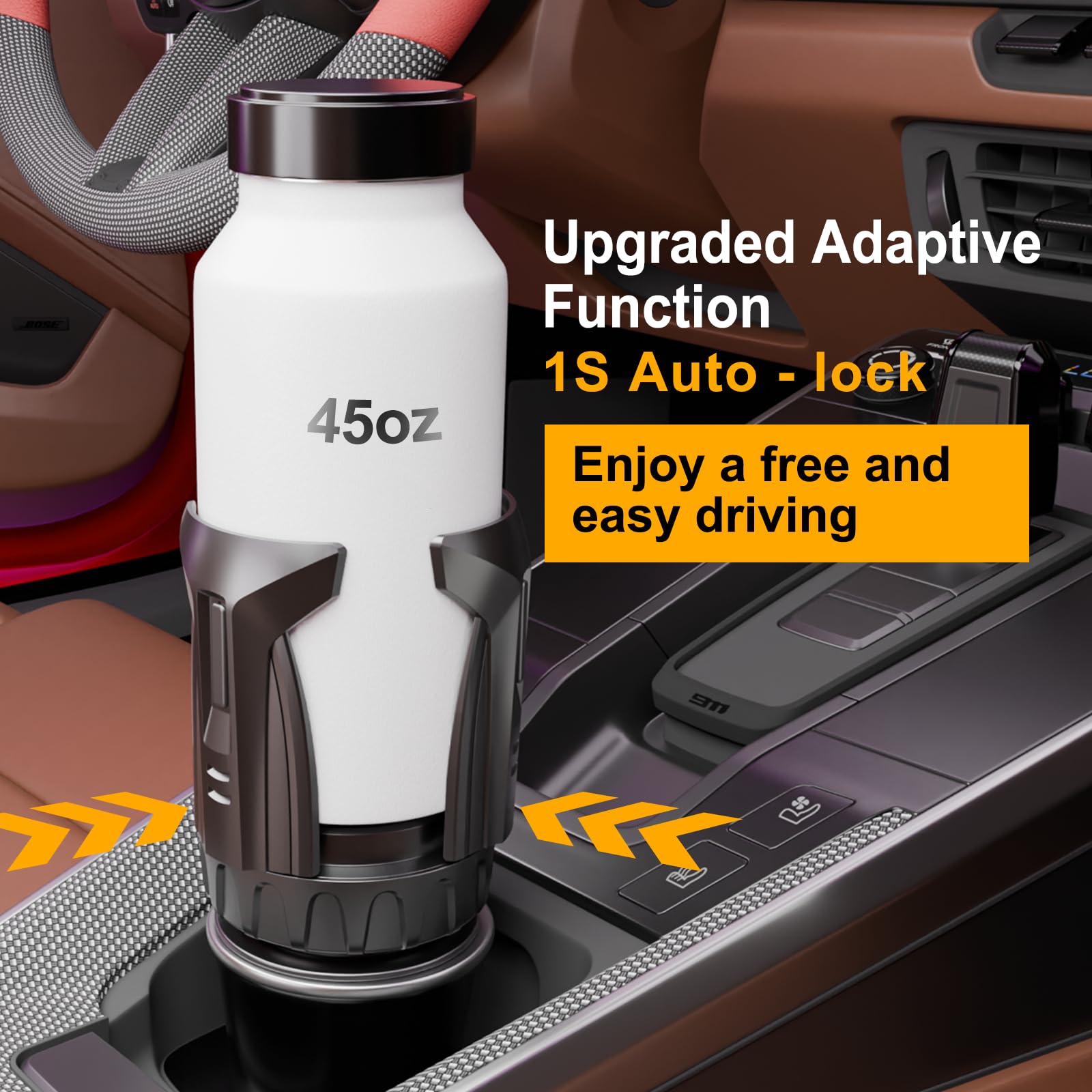 Cup Holder Expander, Automatic Car Cup Holder Expander Holds Large Water Bottles, Compatible With Yeti, Stanley, Owala Tumbler &