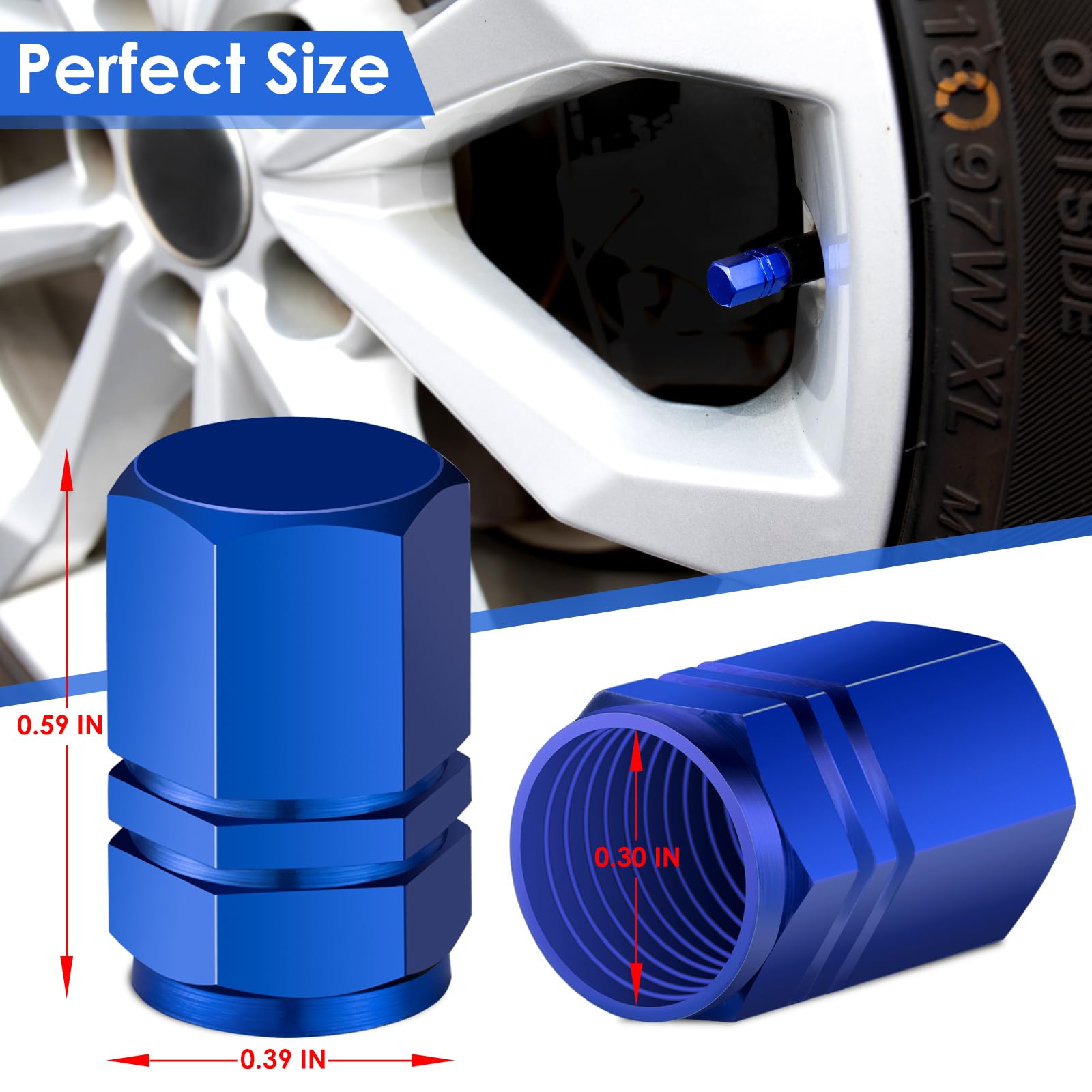 Auto Tire Valve Stem Caps: Blue Tire Air Pressure Caps| Schrader Valve Cap, Universal Stem Covers for Car Bike Bicycle Truck Mot
