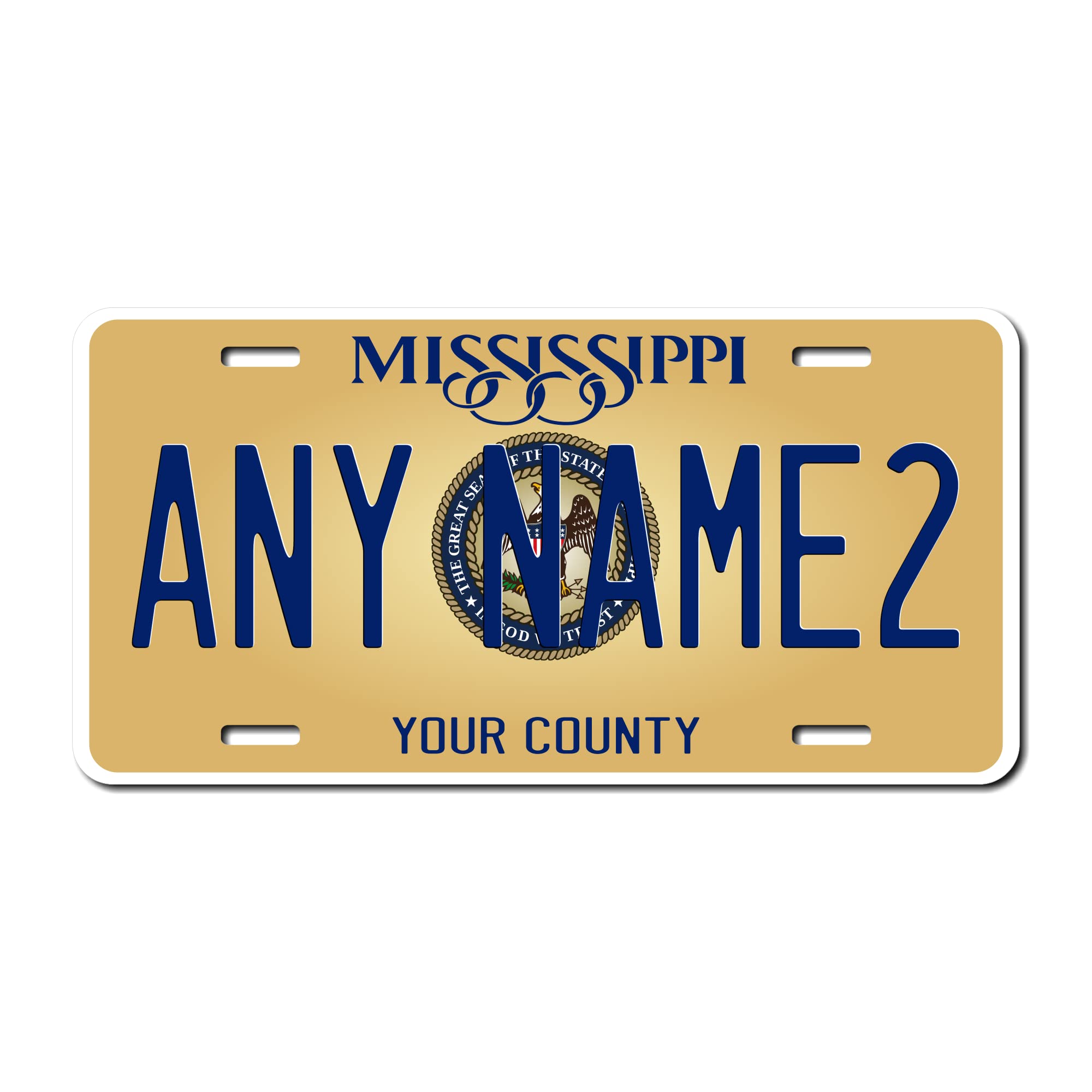 Personalized Mississippi License Plate 6 '' X 12 '' (Inches) Aluminum. Add Your Name, Text Or Numbers.Full Size Novelty Plate -