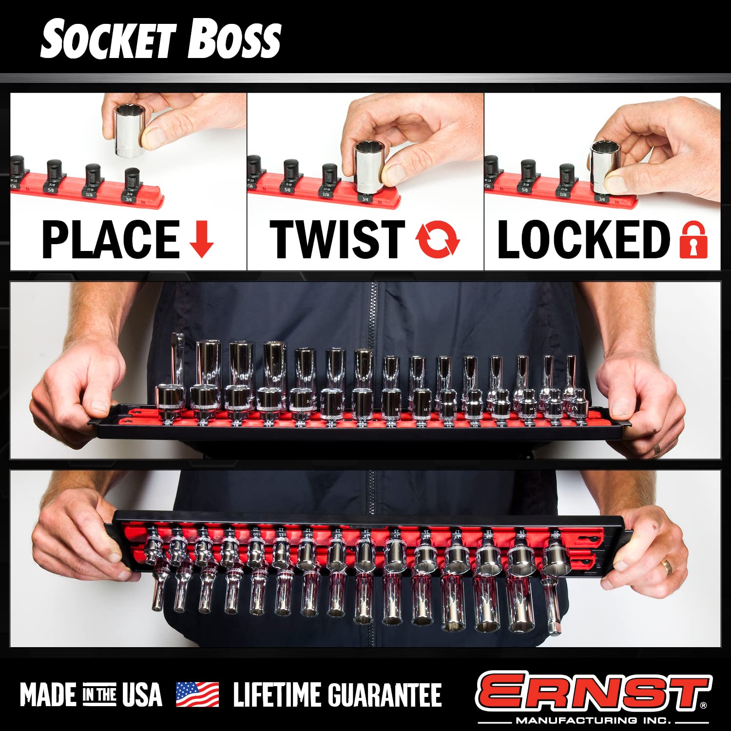 Ernst Manufacturing 8491 Socket Boss Multi-Drive Socket Organizer Tray with 13    Socket Rails, Blue - Drive Socket Storage Tray