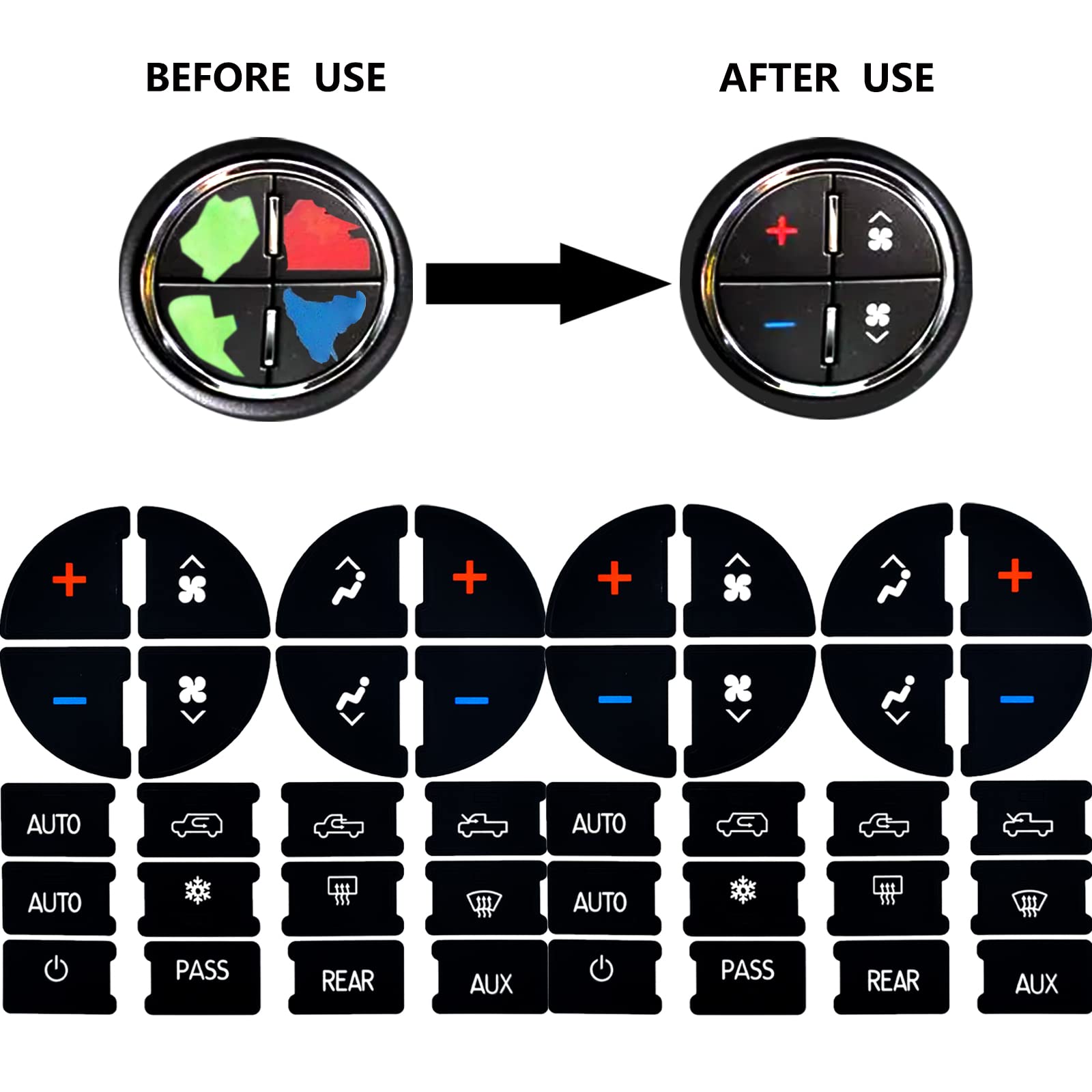 NOTISH 2 Packs AC Dash Button Repair Kit, Vinyl Decal Replacement for Chevy, Fits 07-14 GM Vehicles, 2pcs