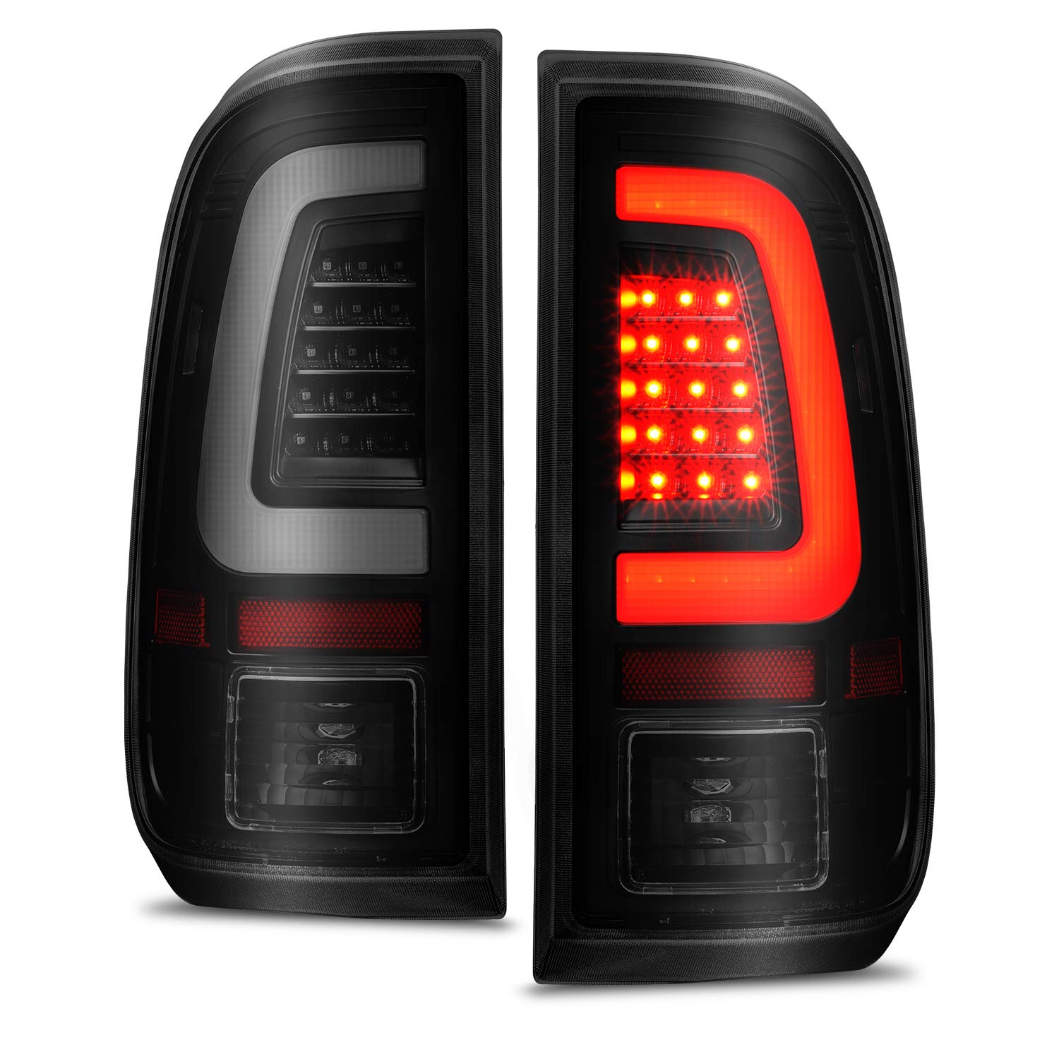 Amerilite For 2008-2016 Ford F250 F350 F450 Sd Pickup Truck Dark Black C-Type Led Tube Replacement Tail Lights W/Reverse Bulb - Passenger And Driver Side