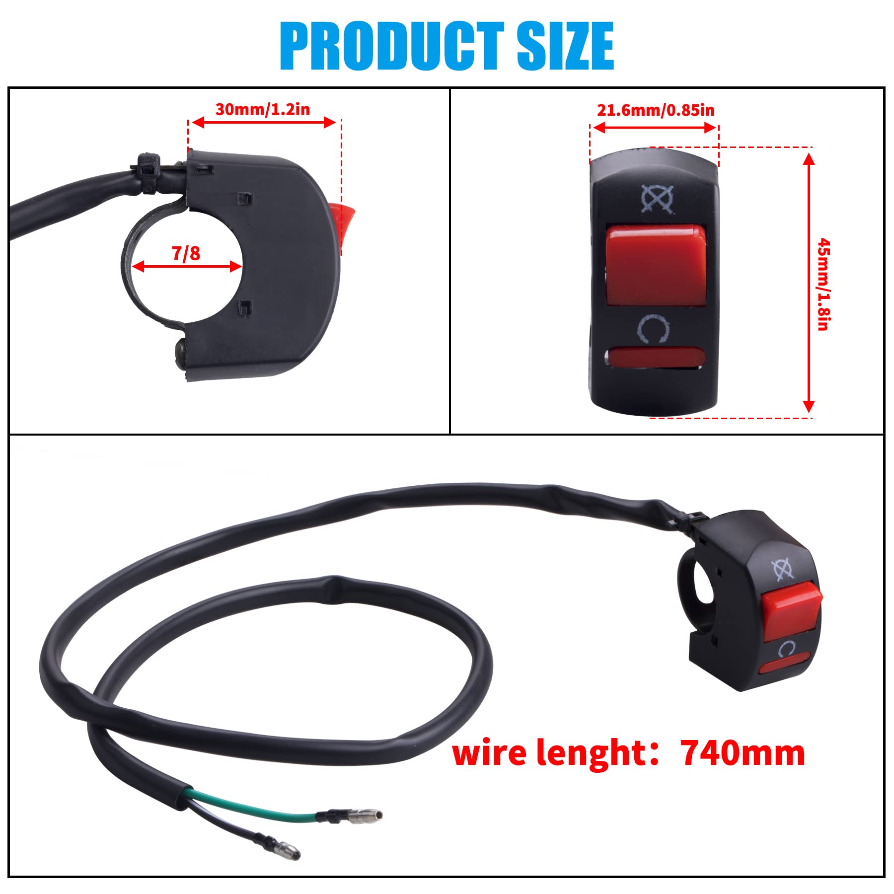JINGKE 7/8'' 22mm Handle Kill On Off Switch for ATV Motorcycle Scooter Go Kart Engine Offroad Enduro Dirt Bike Baja Doodle Bug D