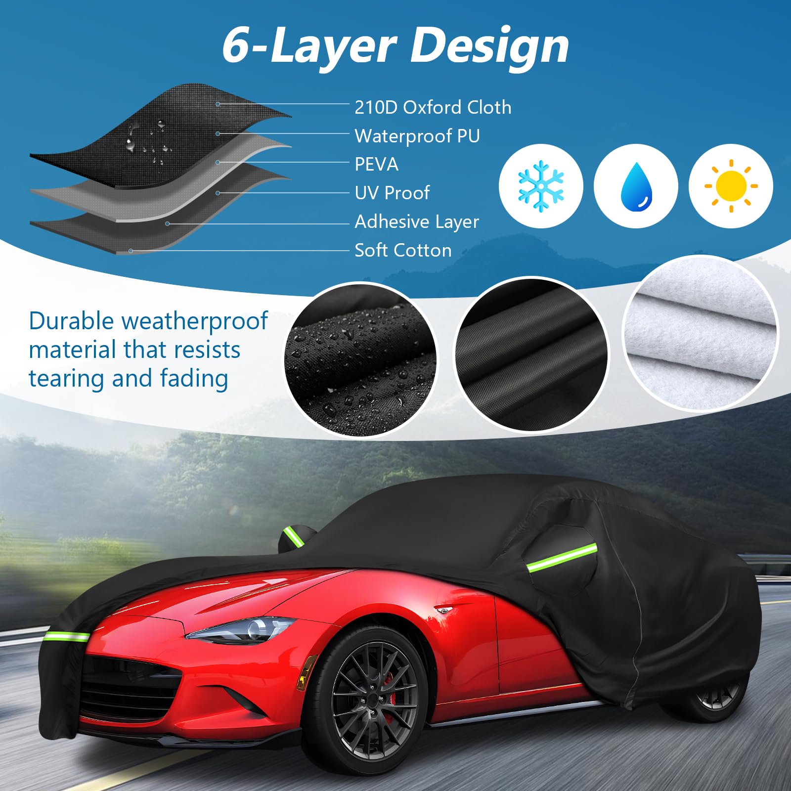 Waterproof Full Car Cover Custom Fit For Mazda Miata Mx-5 1989-2023, All Weather Outdoorwindproof Heavy Duty Protection With Zip