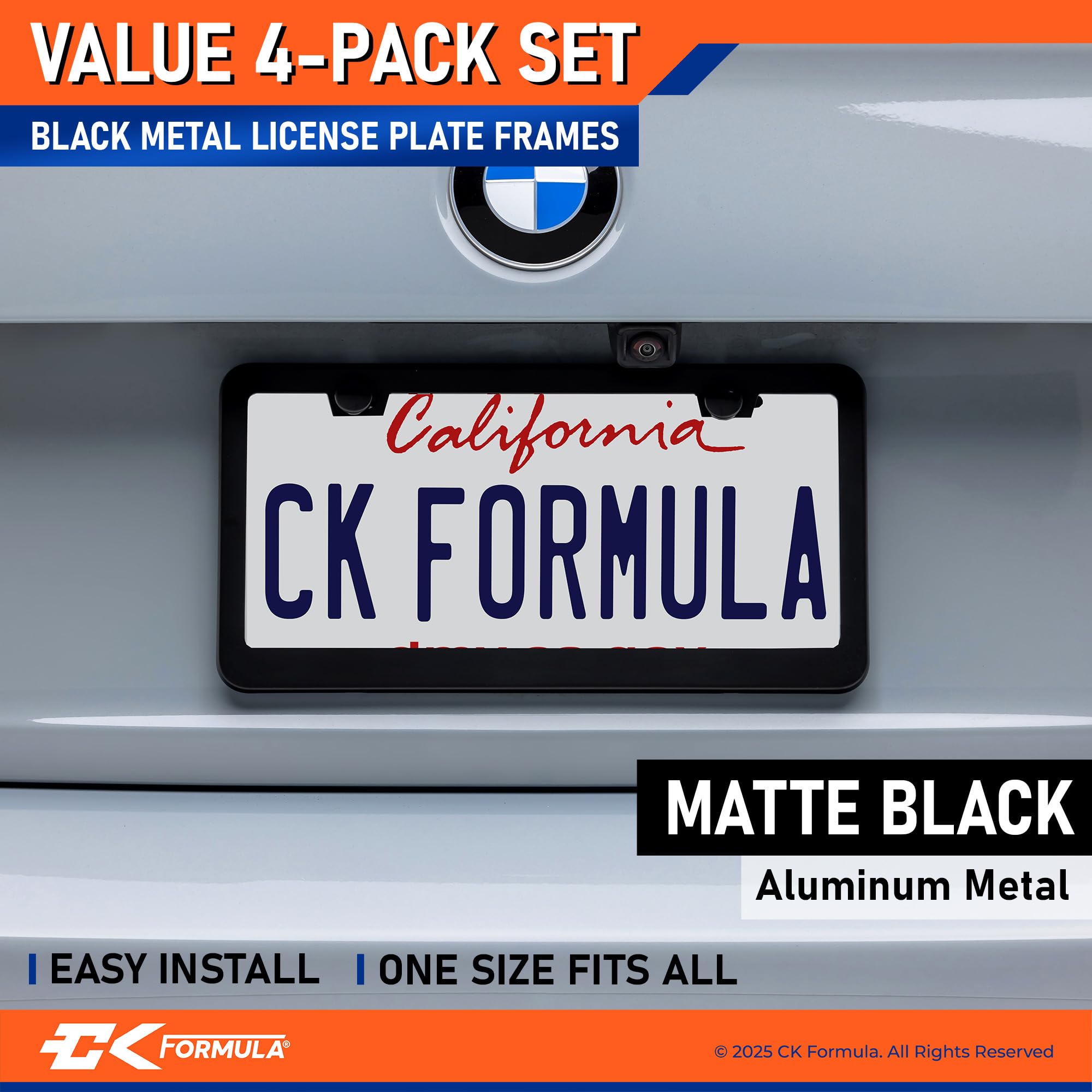 Matte Black License Plate Frames Metal - Value Pack of 4, Car License Plate Holder for Men, Porta Placas para Auto, Licence Car