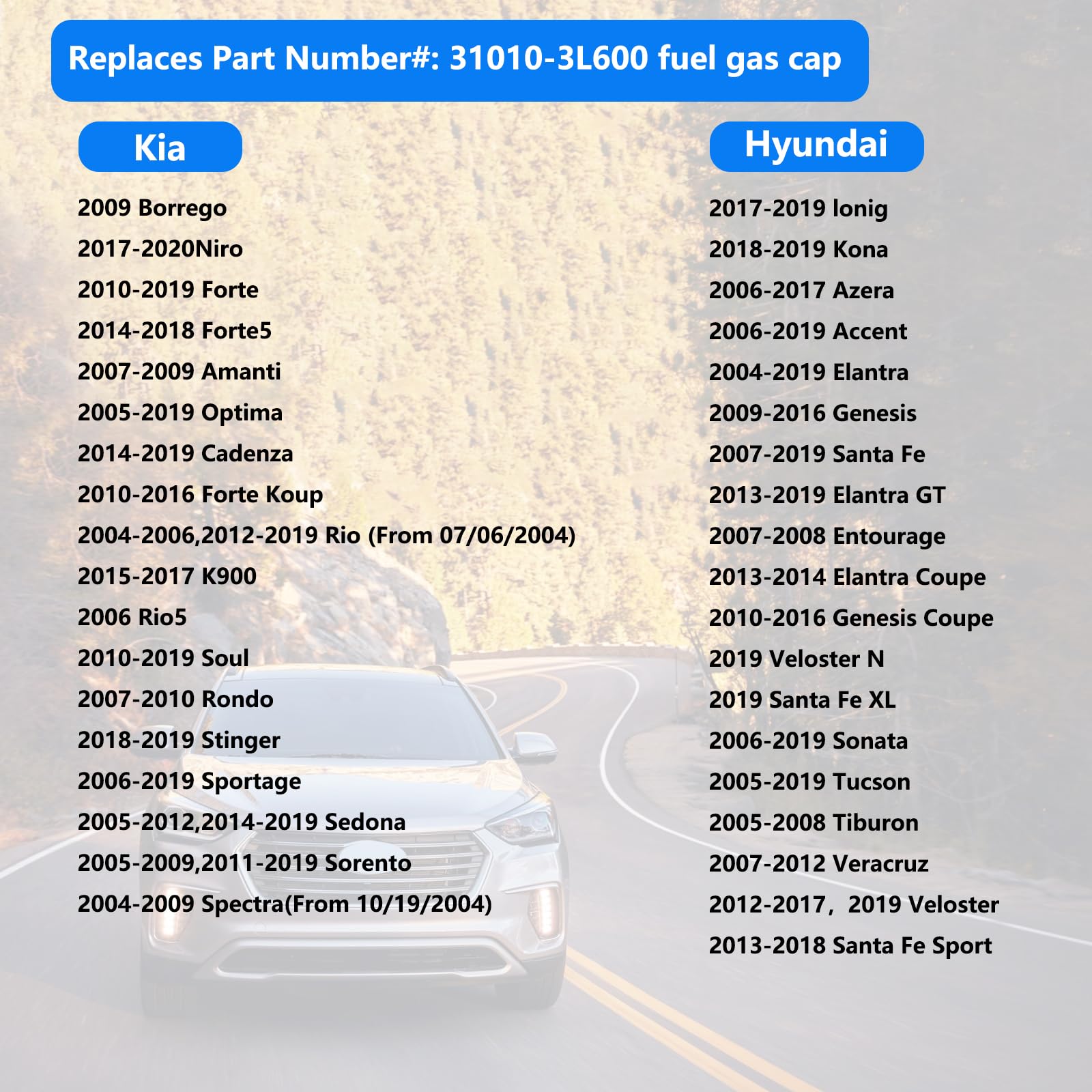 keriolee Gas Cap OEM 31010-3L600 for Hyundai & Kia - Black Plastic Standard Size Fuel Tank Cap