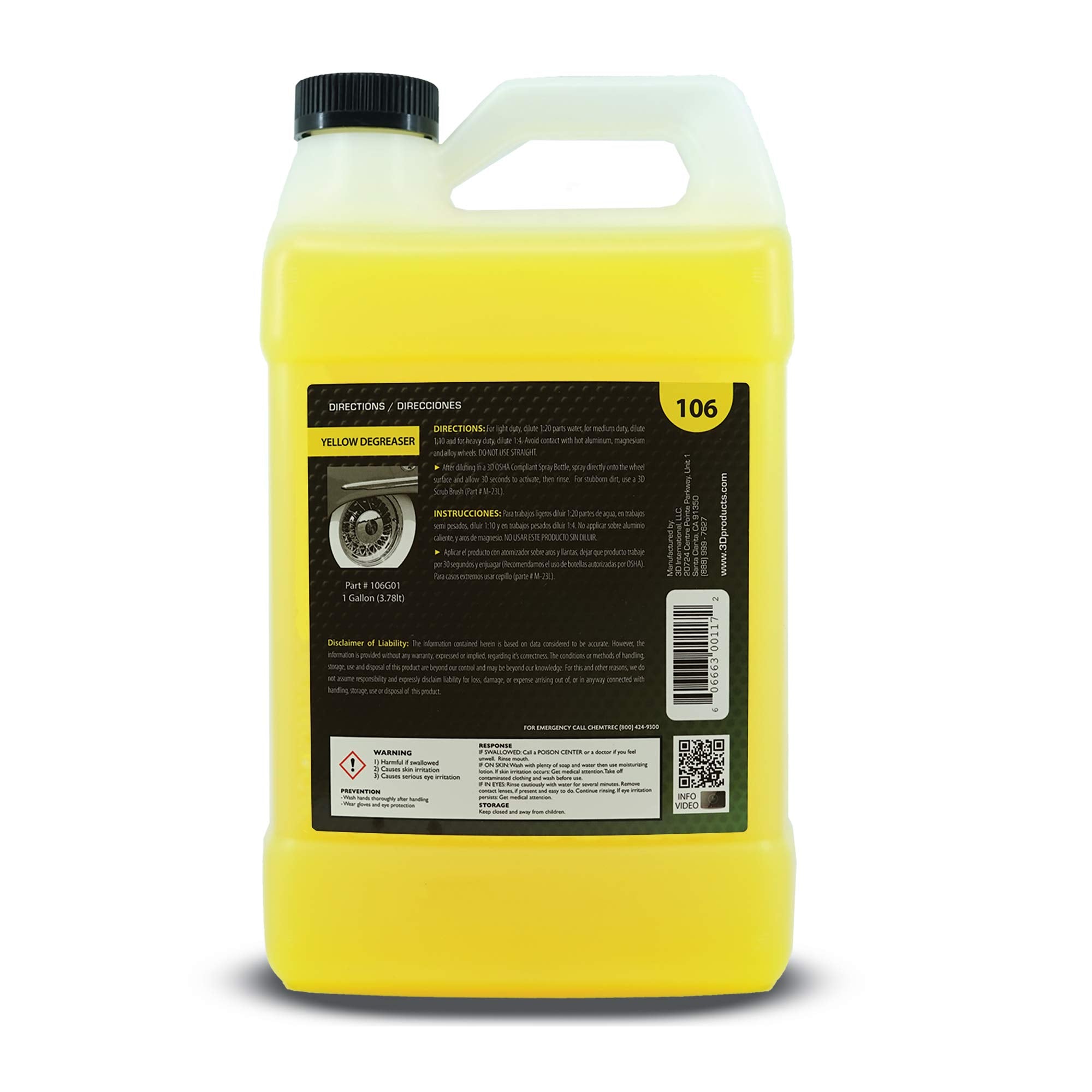 3D Yellow Degreaser Wheel & Tire Cleaner - 128 Fl Oz All-In-One Car Wash Detailing Spray