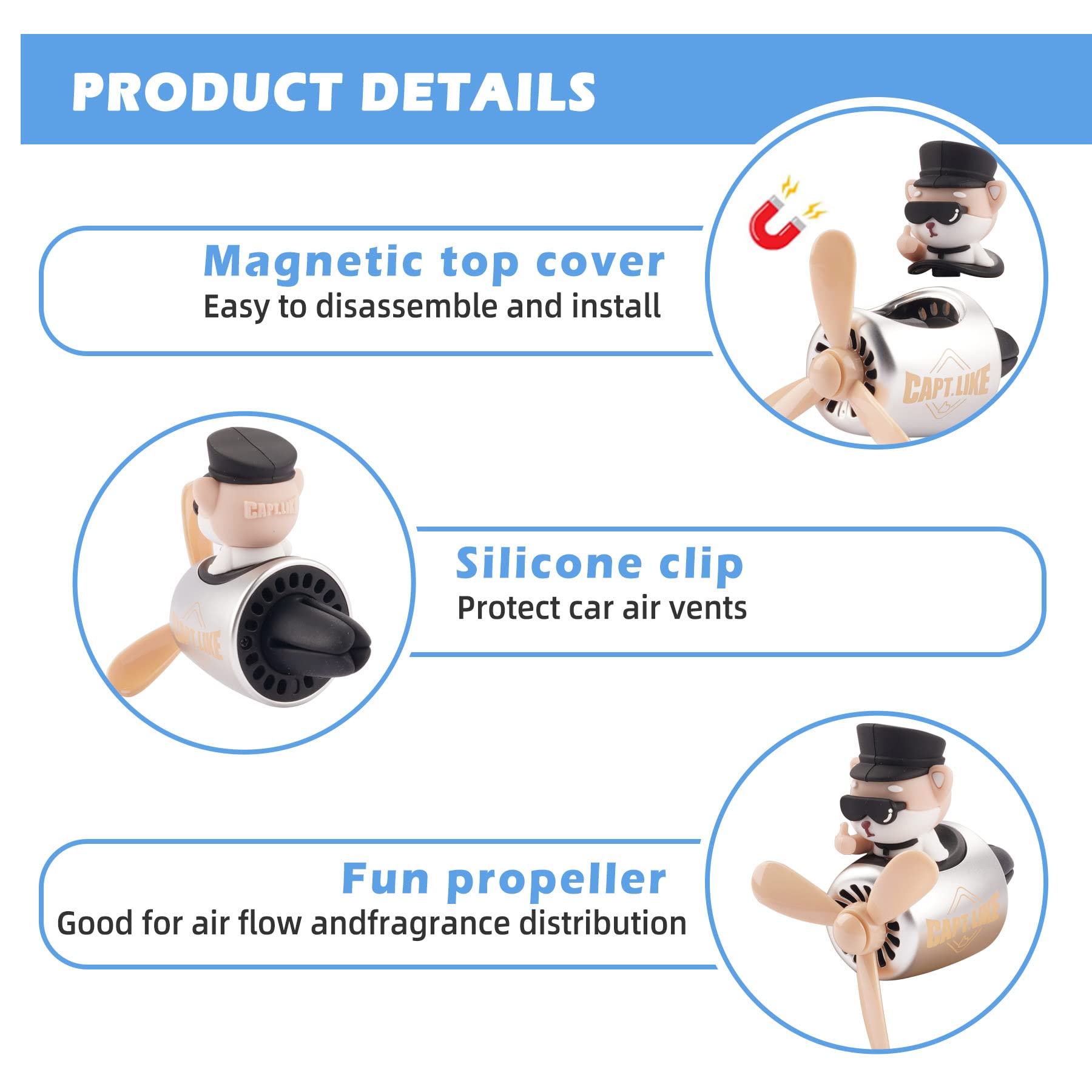 Car Air Fresheners Cartoon Pilot Automotive Air Outlet Propeller Cute Car Diffuser Creative Car Perfume Decoration For Car Vent