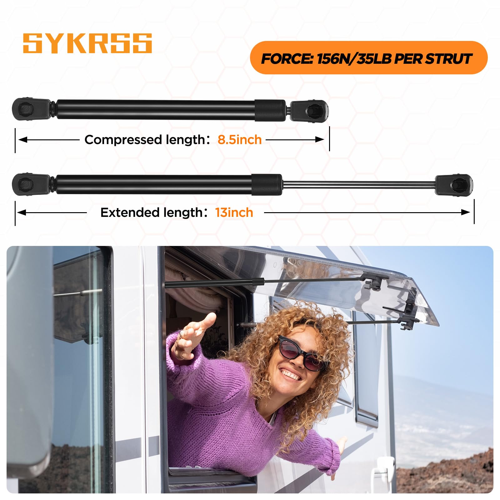 SYKRSS C16-22360 C1622360 13 '' Gas Strut 13inch 35Lbs/156N Struts Shock Lift Support Gas Spring for Camper Shell Side Window,Pi