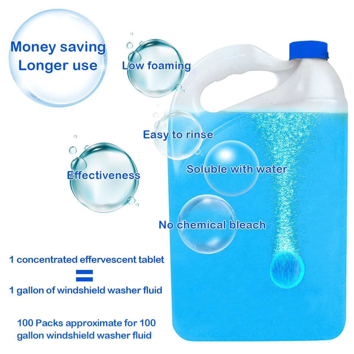 100 Pieces Car Windshield Washer Fluid Concentrated Clean Tablets,New Formula Windshield Wiper Fluid Solid Effervescent Tablet.R