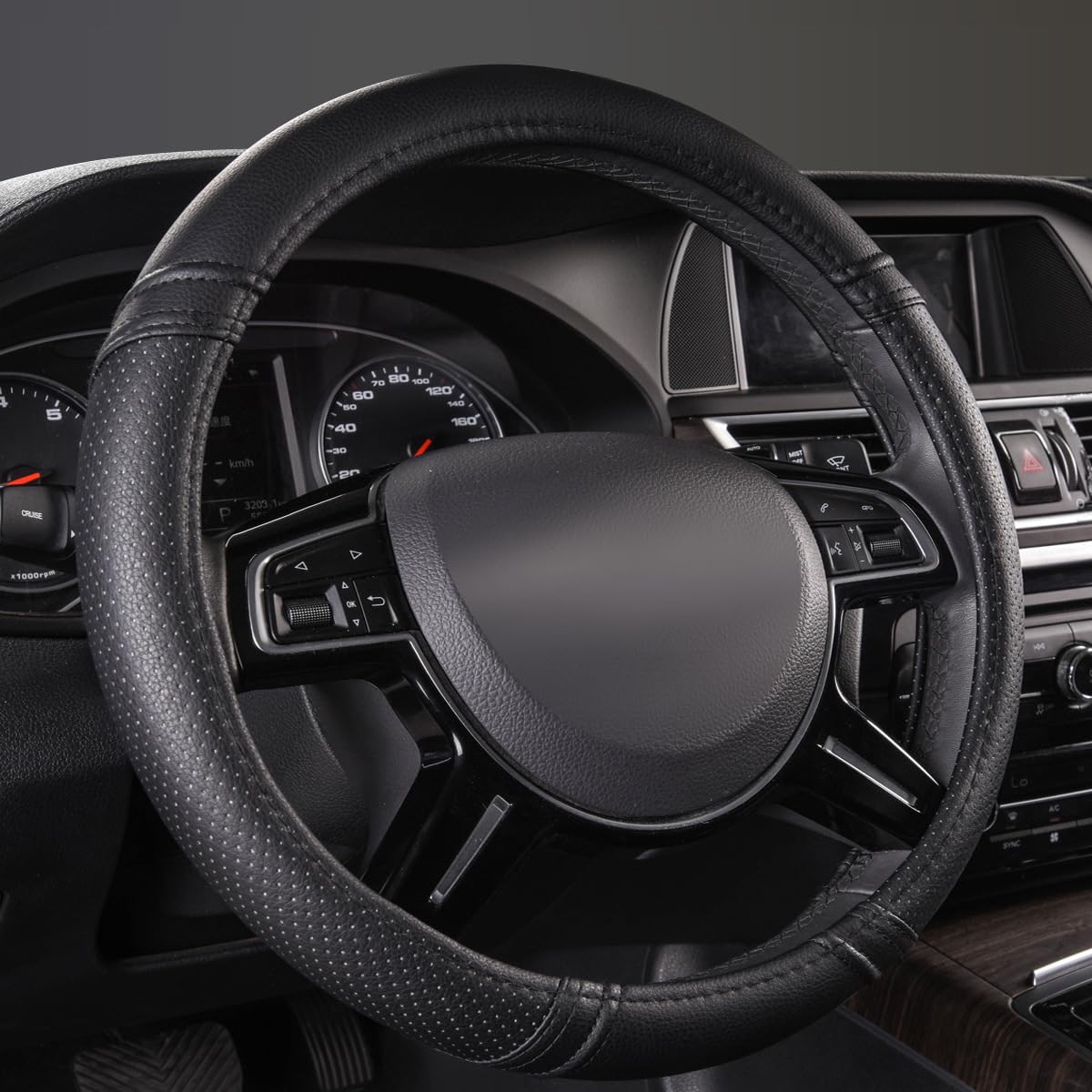 Car Pass Classical Leather Automotive Universal Steering Wheel Covers,Universal Fit for Suvs,Trucks,Sedans,Cars,Vans,14.5-15inch