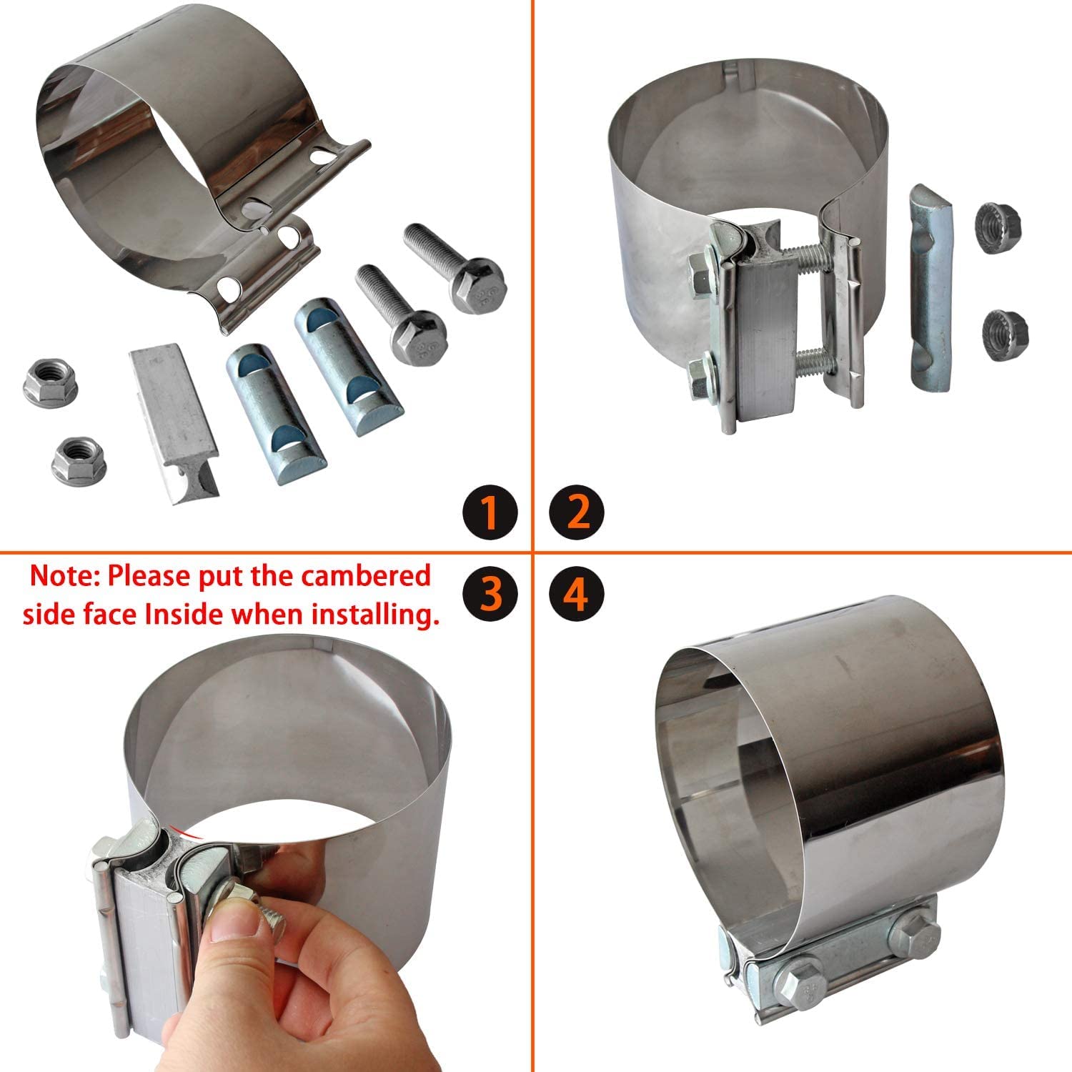 Exhaust Band Clamps 4 Inch Butt Joint Exhaust Pipe Muffler Band Clamp 304 Stainless Steel(4 Pack 4 '' Butt Lap Joint Exhaust Cla