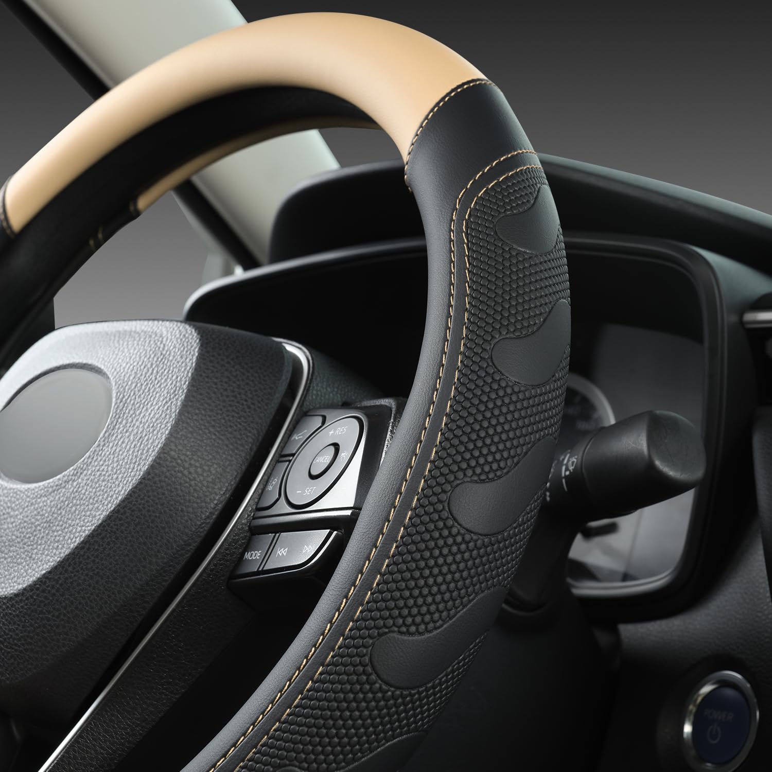 Giant Panda Car Steering Wheel Cover For Toyota Rav4,Camry,Highlander,Corolla,Prius,Tacoma,Standard Size - Black+Beige