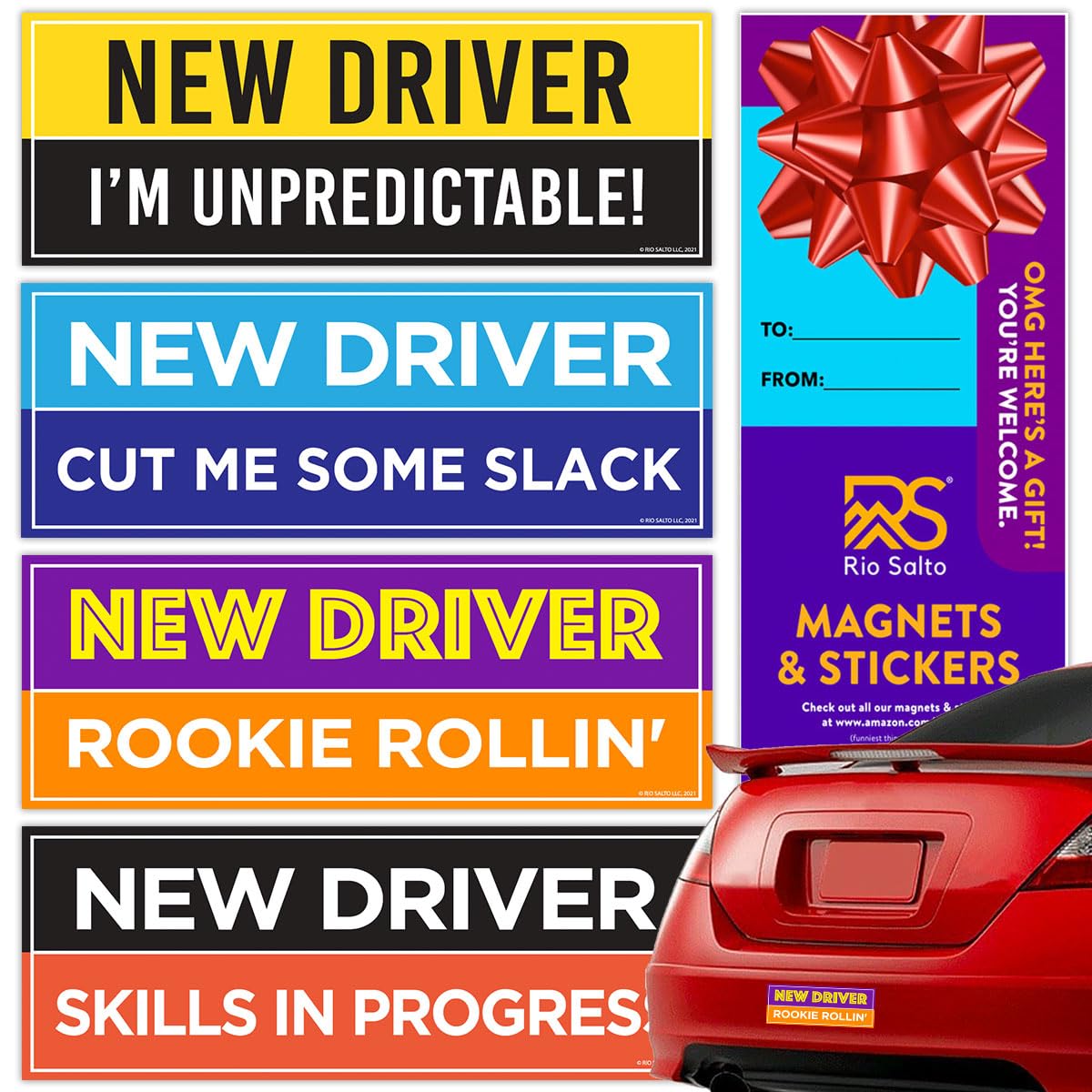 Rio Salto 4-Pack Large New Driver Car Sticker Please Be Patient Stickers Permit Student Driver Sticker Cool Prank Rookie Funny (