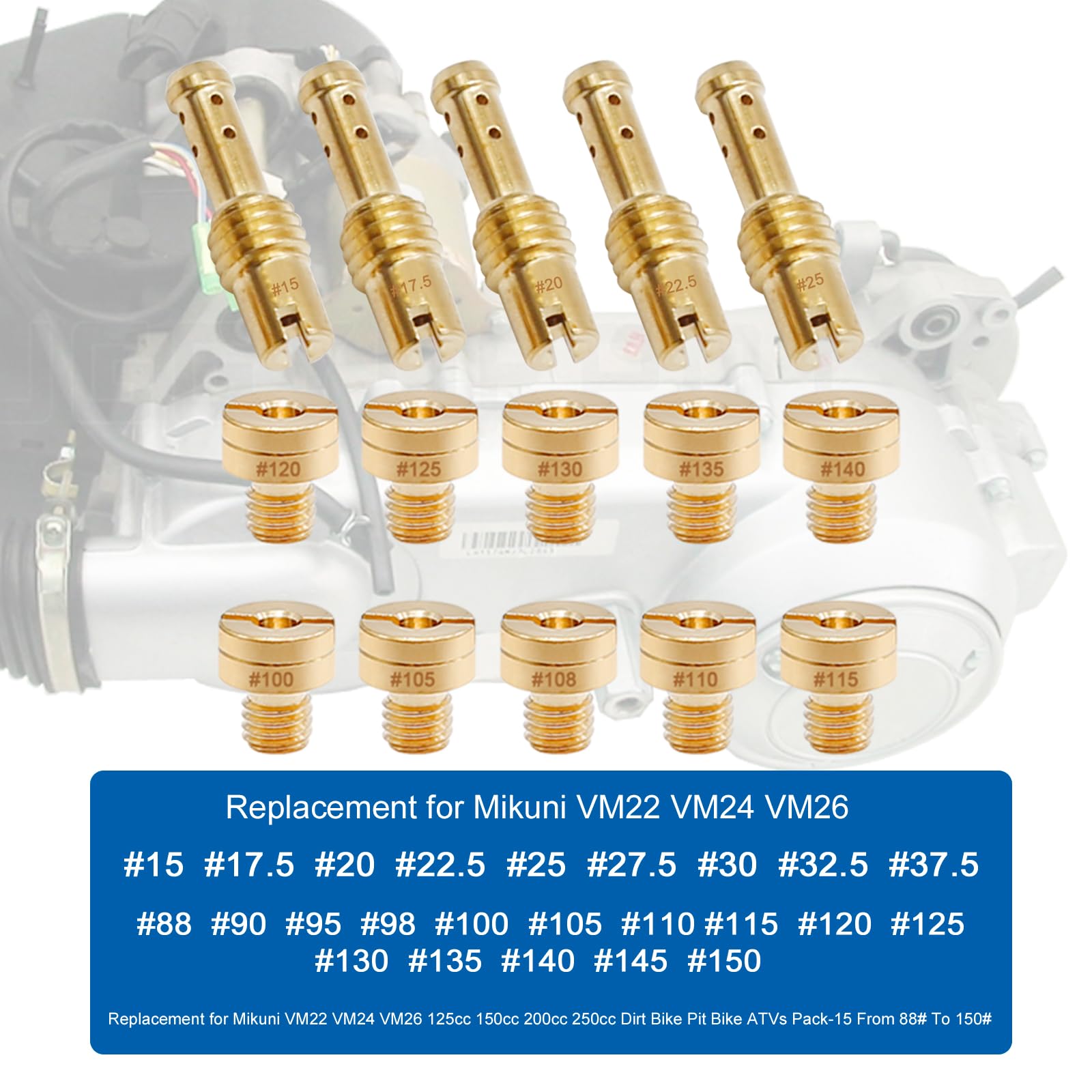 SYOWADA 25 Pcs Carburetor Main Jet Kit Replacement for Mikuni VM22 VM24 VM26 Carburetor Used on 125cc 150cc 200cc 250cc Engine M