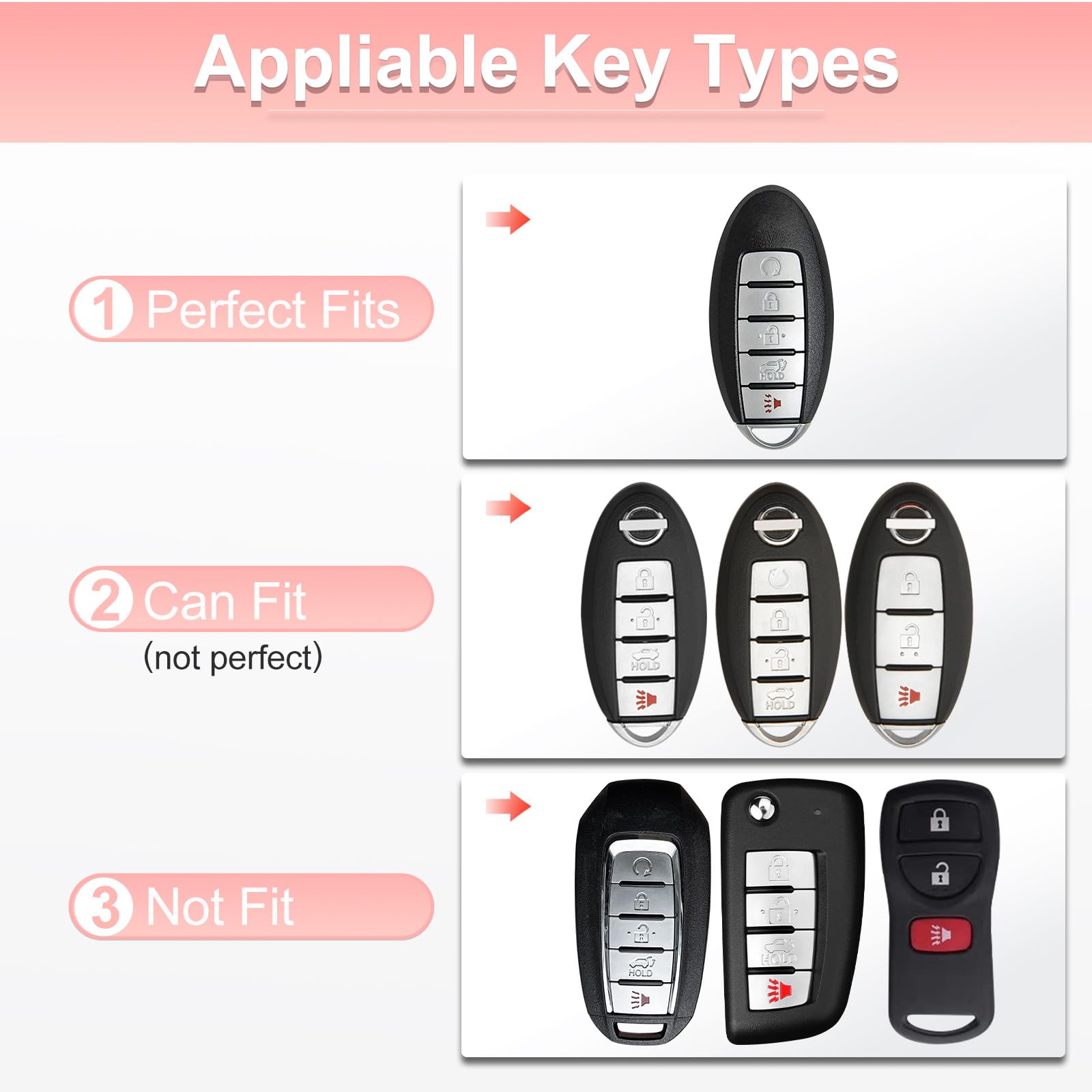 Pangpai Pink Key Fob Cover for Nissan, Soft TPU Key Protection with Keychain Fit for Altima Rogue Sentra Pathfinder Frontier Max