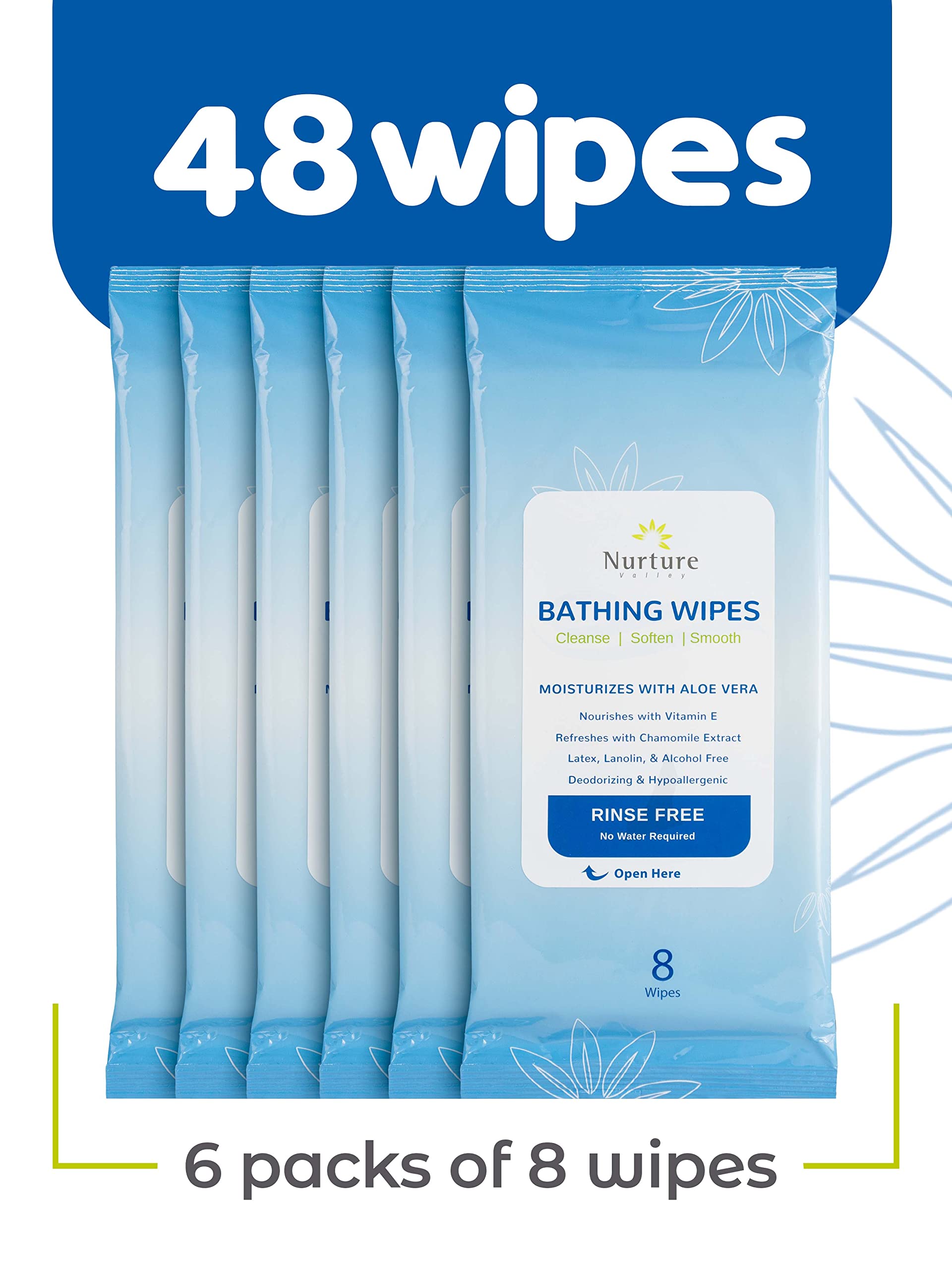 Nurture Valley Rinse Free Bathing Wipes For Adults  Waterless Cleansing W Aloe For Sensitive Skin  Disposable Adult Body Bath We