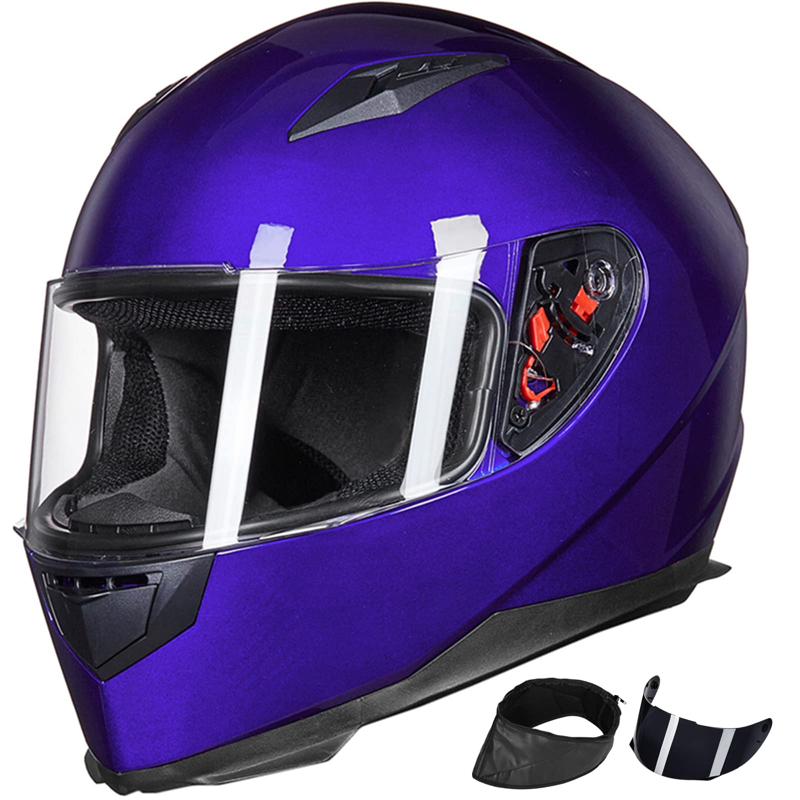 Ilm Full Face Motorcycle Street Bike Helmet With Removable Winter Neck Scarf + 2 Visors Dot Model-Jk313 (M, Blue)