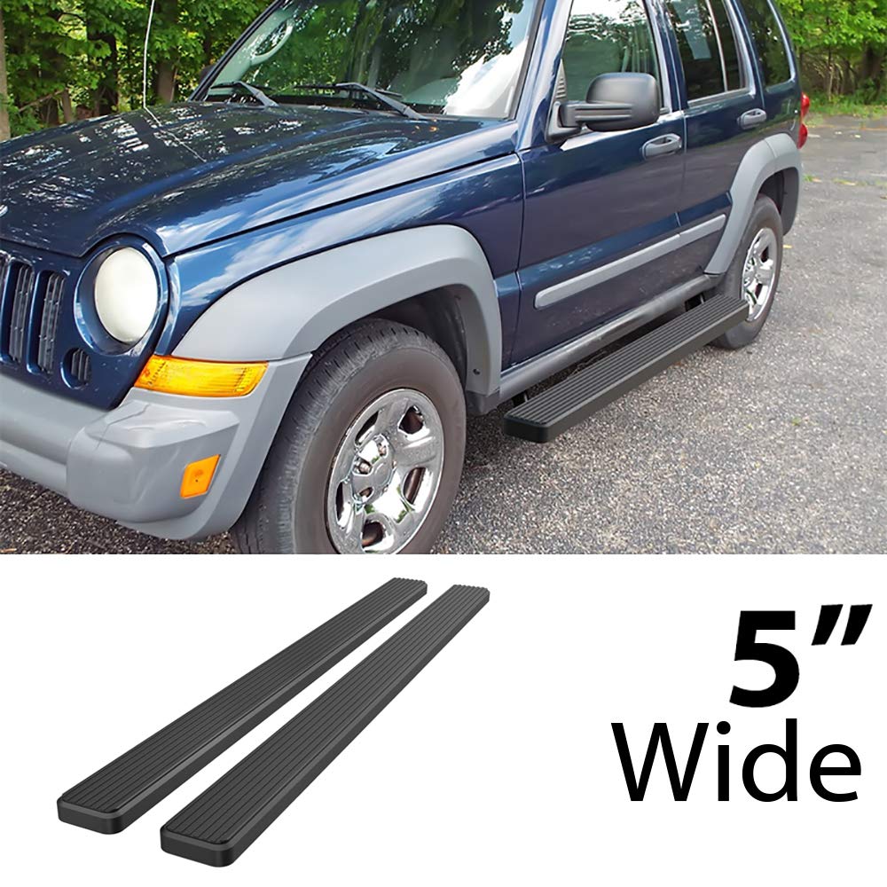 Hd Ridez Stainless Steel Running Board 5' Black Compatible With Jeep Liberty 2002-2007 4-Door (Without Mudflaps Factory Rock Rails Must Be Removed) (Nerf Bar Side Steps Side Bars)