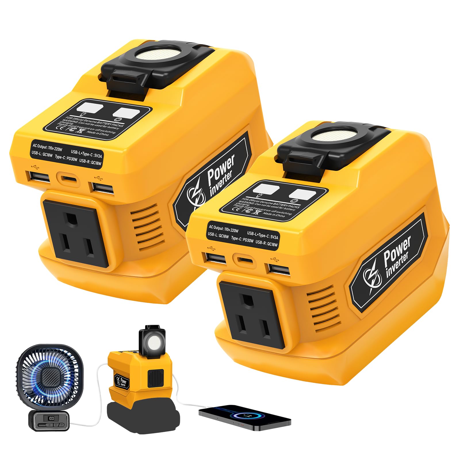Mightrench 2 Pack 220W Power Inverter Compatible with Dewalt 20V Battery, DC 18V to AC 110V-120V Portable Power Generator, Inver