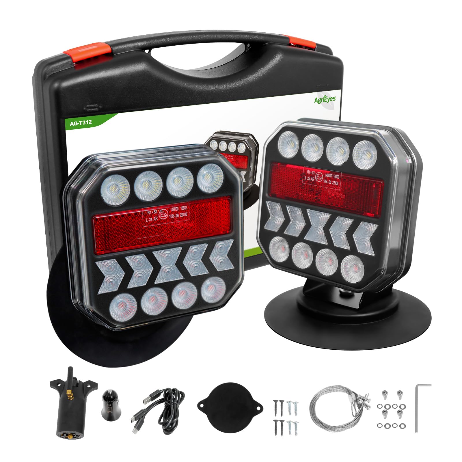 Agrieyes USB-C Wireless Trailer Lights, Adjustable Magnetic Tow Light with Retroreflectors, Rechargeable Towing Light Kit Revers