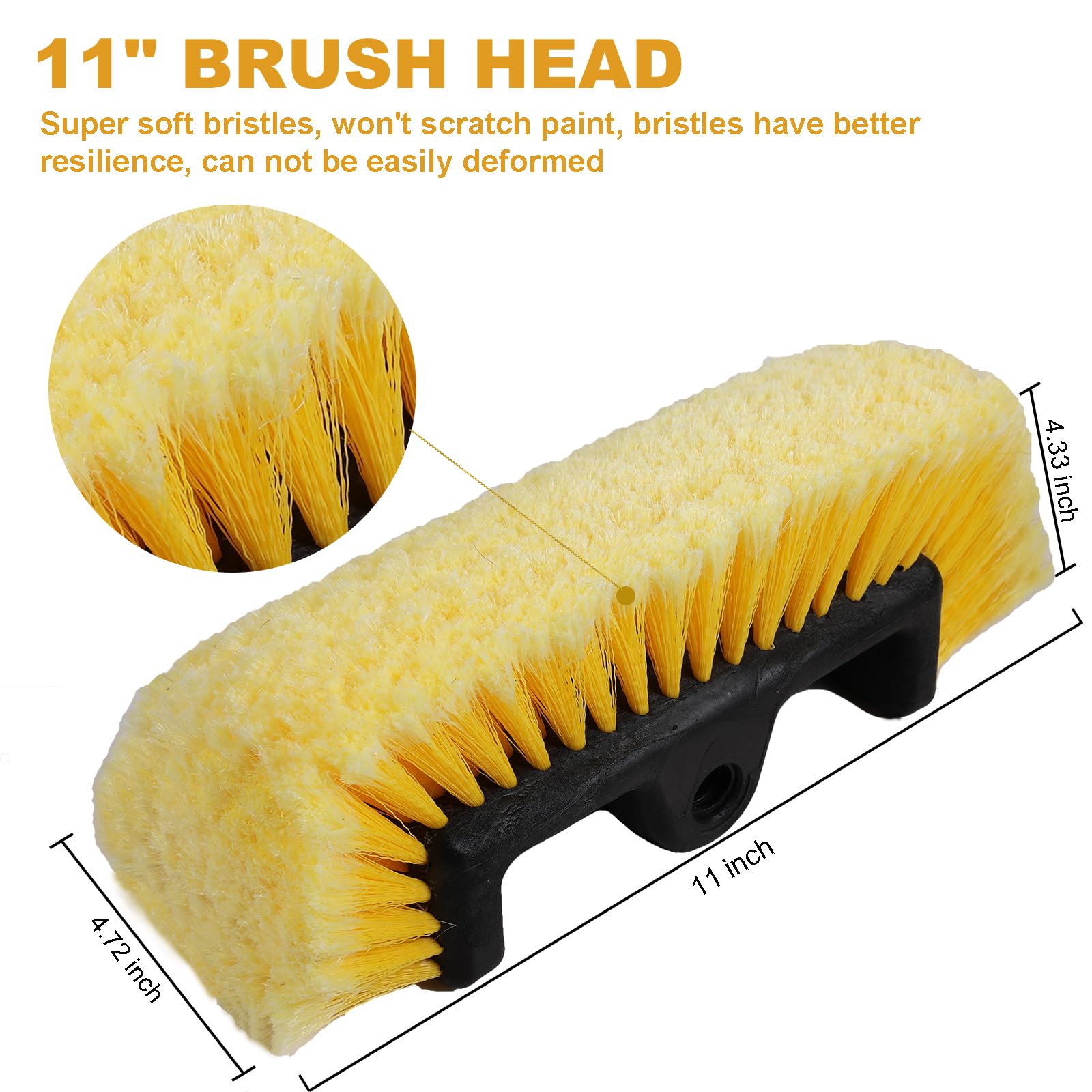 NAVAPAL 54 Yellow Car Wash Brush with Water Flow-Thru, Hose Attachment for Cars, RVs, Boats, and Solar Panels