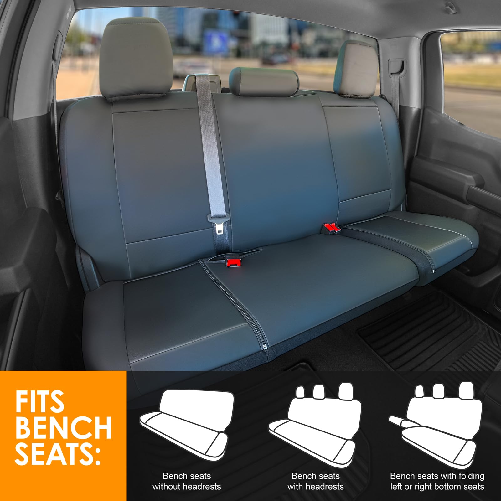 LPI Truck Bench Seat Cover - Premium Faux Leather, Black - Fits Full-Size Silverado, F-150, Ram, Sierra, Titan, Tundra - Model 1370036LT