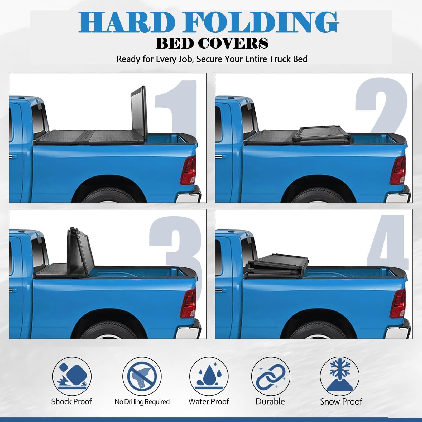 TOMOKA 4.6ft FRP Hard Folding Truck Bed Tonneau Cover Compatible with 2022 2023 2024 2025 Ford Maverick 4.5ft Bed | Solid & Wate