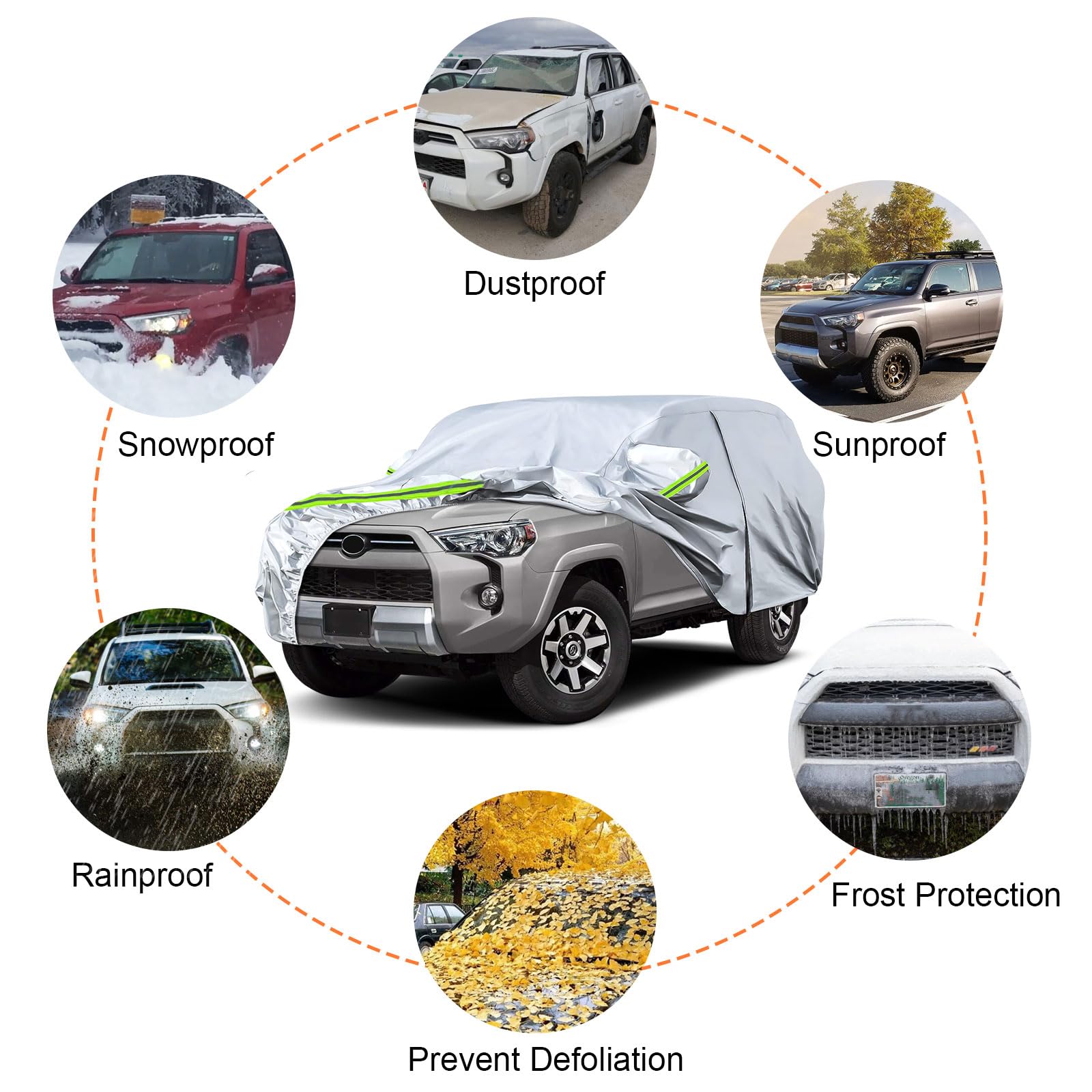 Waterproof Car Covers Replace For 2002-2024 Toyota 4Runner, 6 Layers Sliver All Weather Custom-Fit Car Cover With Zipper Door Fo