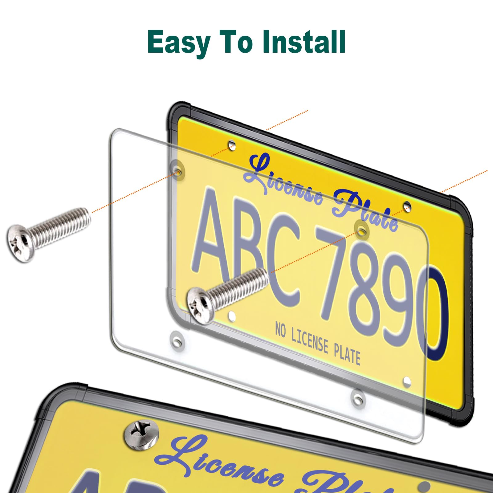 Tuersan Silicone License Plate Frame Combo - Clear Flat Shield & Rustproof Black Holder with Stainless Steel Screws, Unbreakable Protector