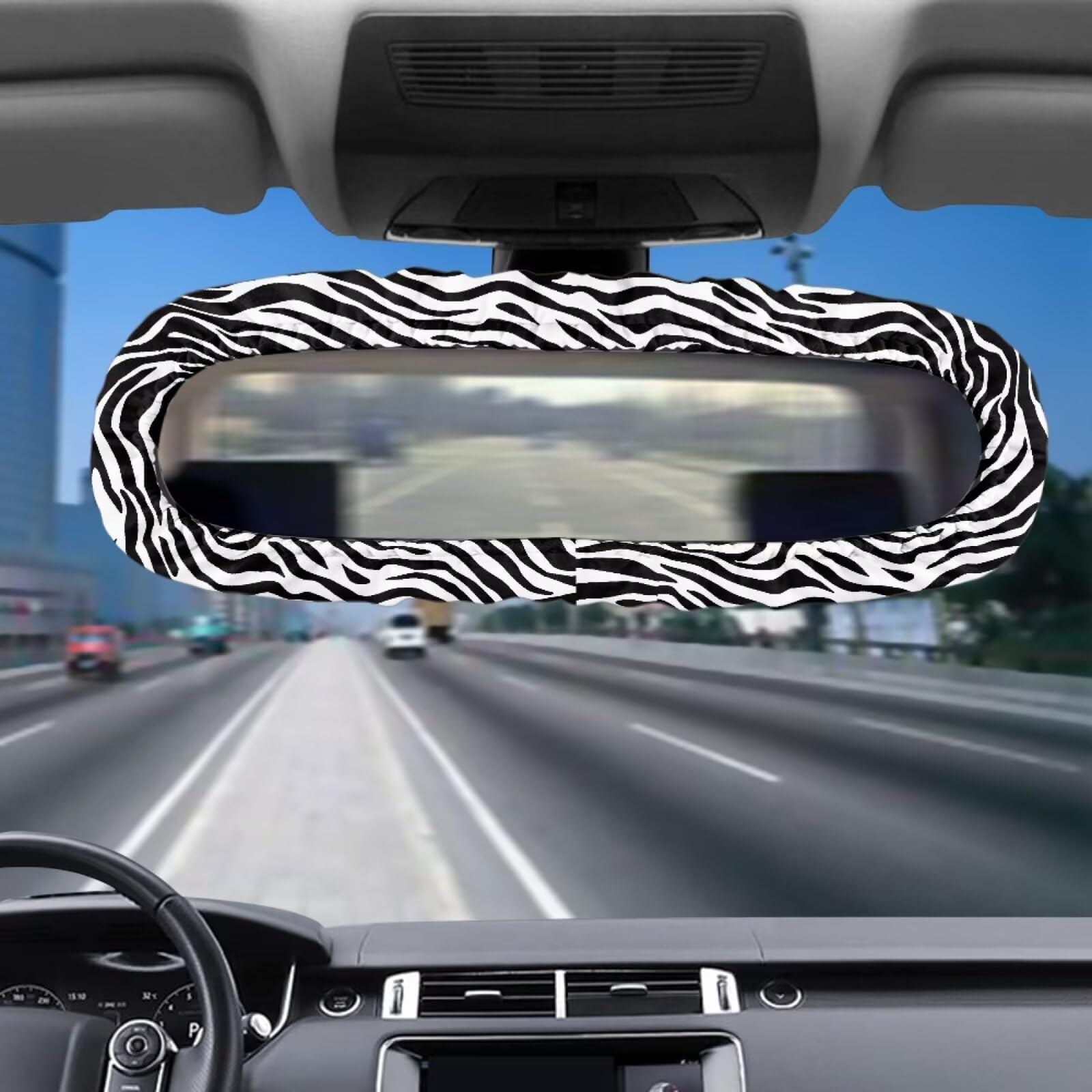 Huisefor Zebra Print Car Rear View Mirror Cover Interior Accessories For Women Fashion Elastic Rearview Mirror Sleeve Protector