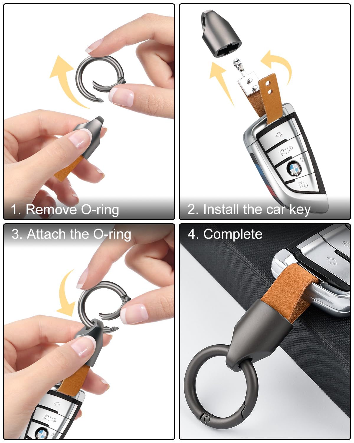 Whtawtaw Car Key Chain Ring Clip, Universal Detachable Leather Car Keychain, Small Key Fob Accessory With Anti-Lost O-Ring Keyri