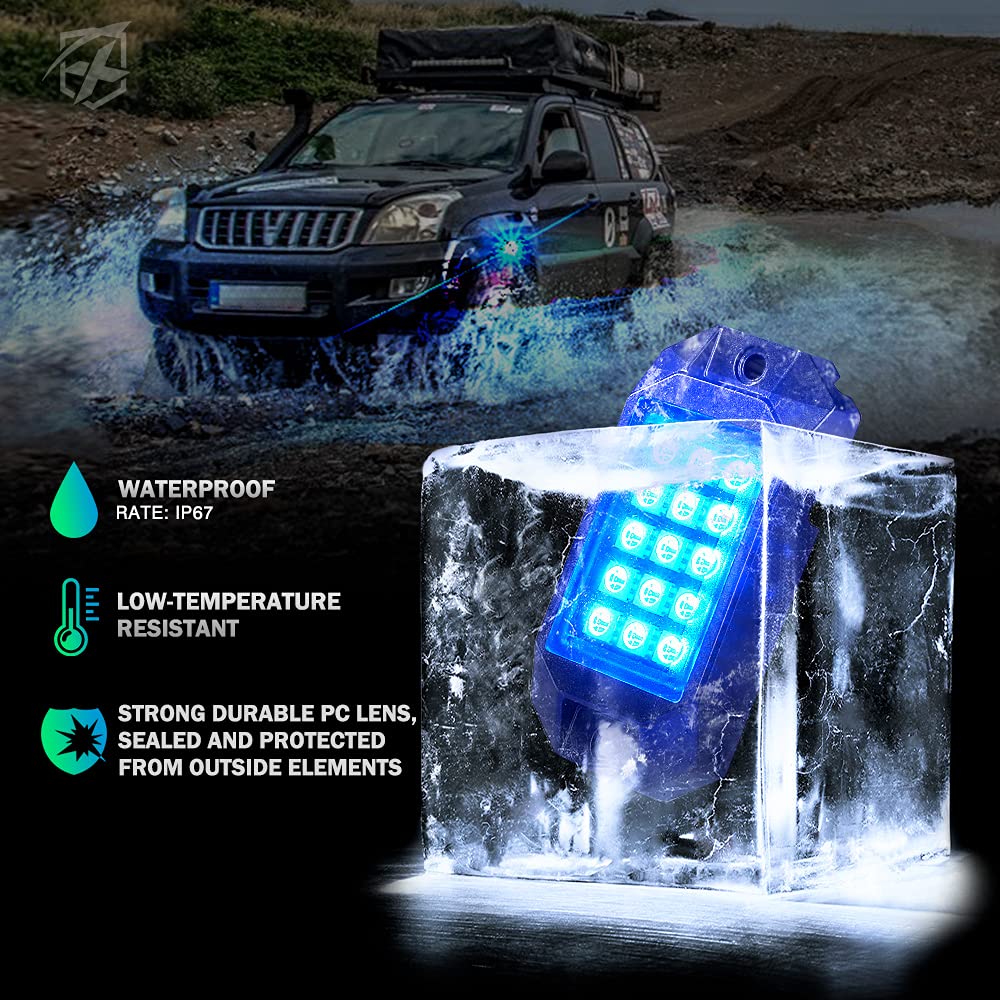 Xprite RGB Bluetooth Rock Lights Kit - 8PCS Multicolor Underglow for Trucks, ATVs, UTVs - Gen 5 Series - Upgraded Model-2