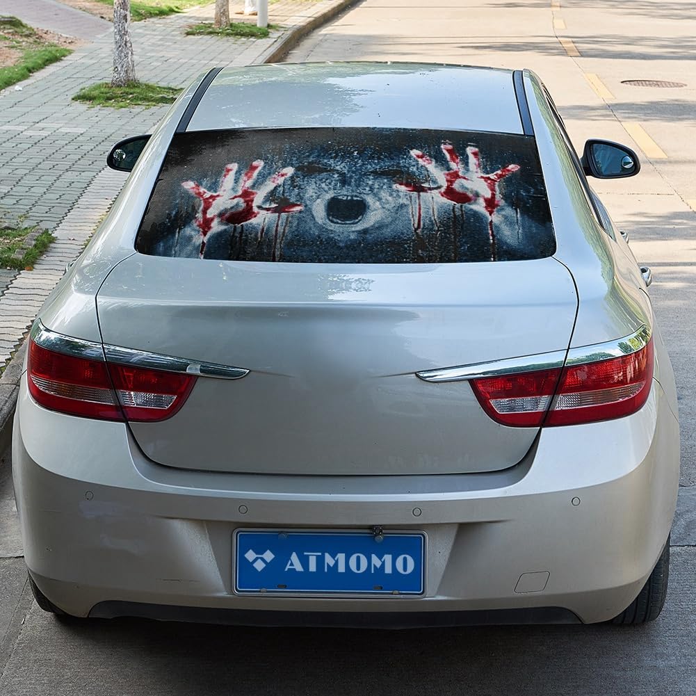ATMOMO Horror Ghost 3D Vinyl Sticker Decal for Rear Window - Transparent, PVC, Happy Halloween