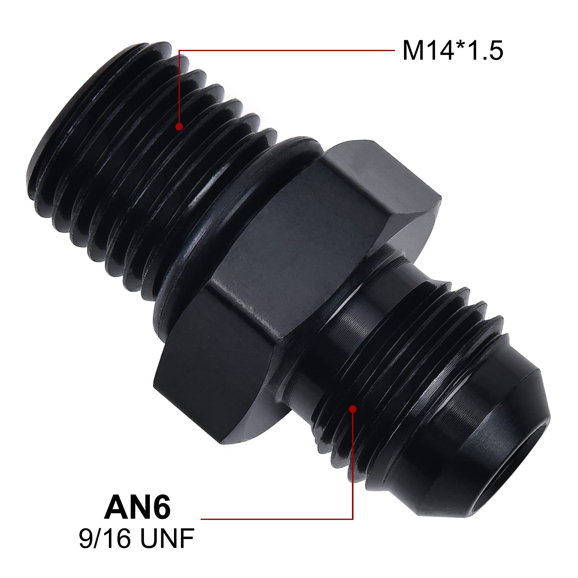 Evil Energy 6An Male Flare To M14 X 1.5Mm Male Metric Fitting Adapter Aluminium Alloy 2Pcs