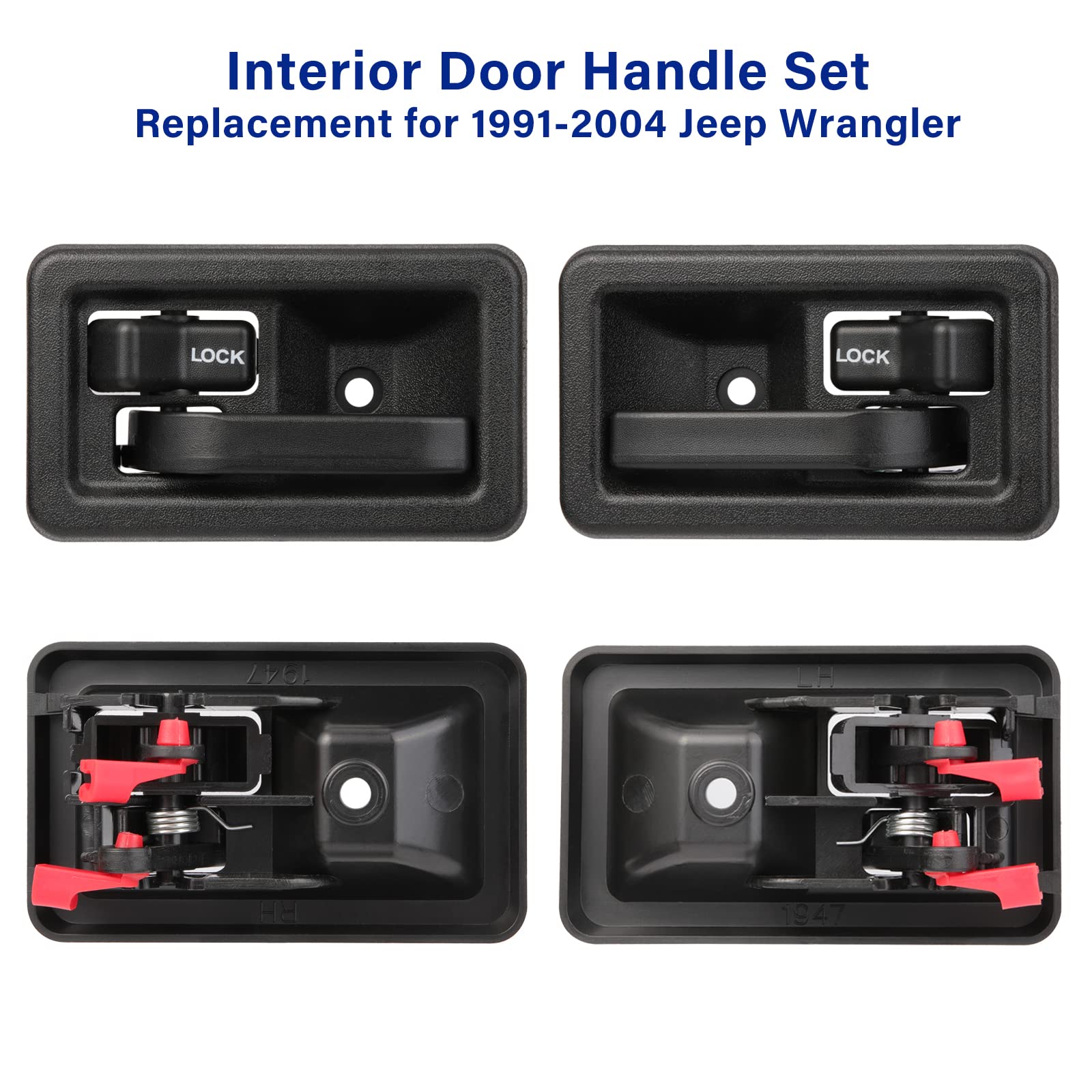 Lcyolada Exterior & Interior Door Handle for Jeep Wrangler TJ YJ 1991-2006 with Full Doors Replaces 55176382AE 55176383AE,Set of