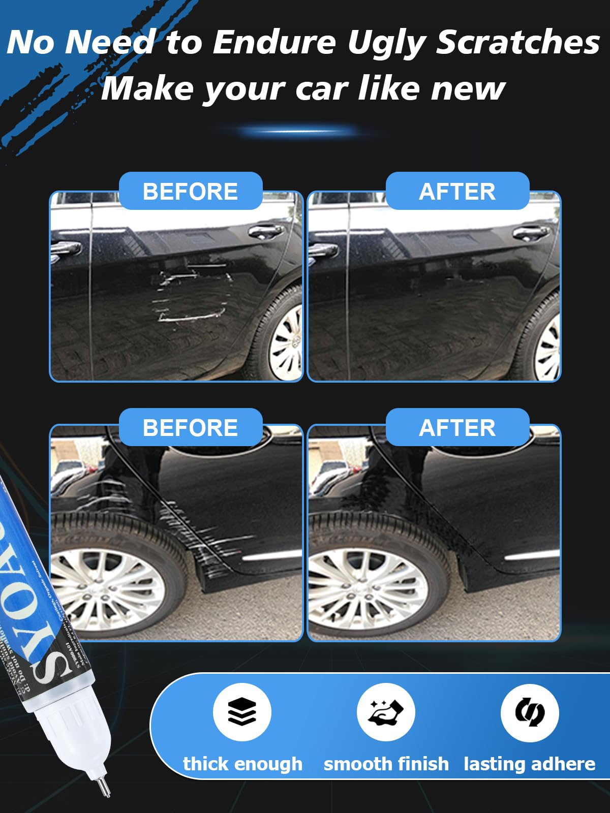 Syoauto Black Touch Up Paint For Cars, Auto Touch Up Paint Black Scratch Repair Automotive Black Car Paint Pen 2 In 1 Car Touch