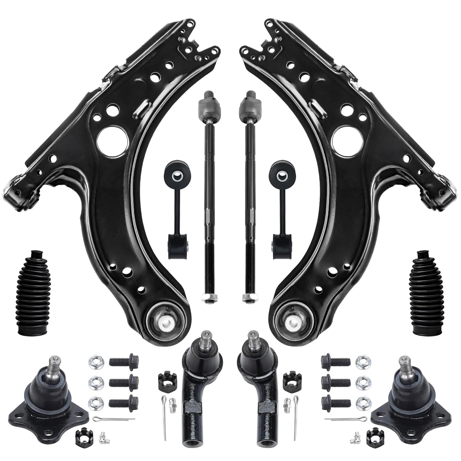 Detroit Axle - Front End 12pc Suspension Kit for Volkswagen Jetta Golf Beetle, 2 Lower Control Arms 2 Lower Ball Joints Inner & 