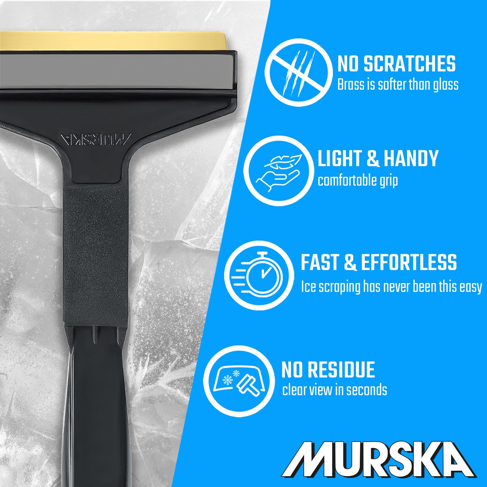 L & P Car Design Long Handle Ice Scraper with Brass Blade, 14.5 inch, Black-Gray, Model W830-A055-A for Car Windshield Snow Removal