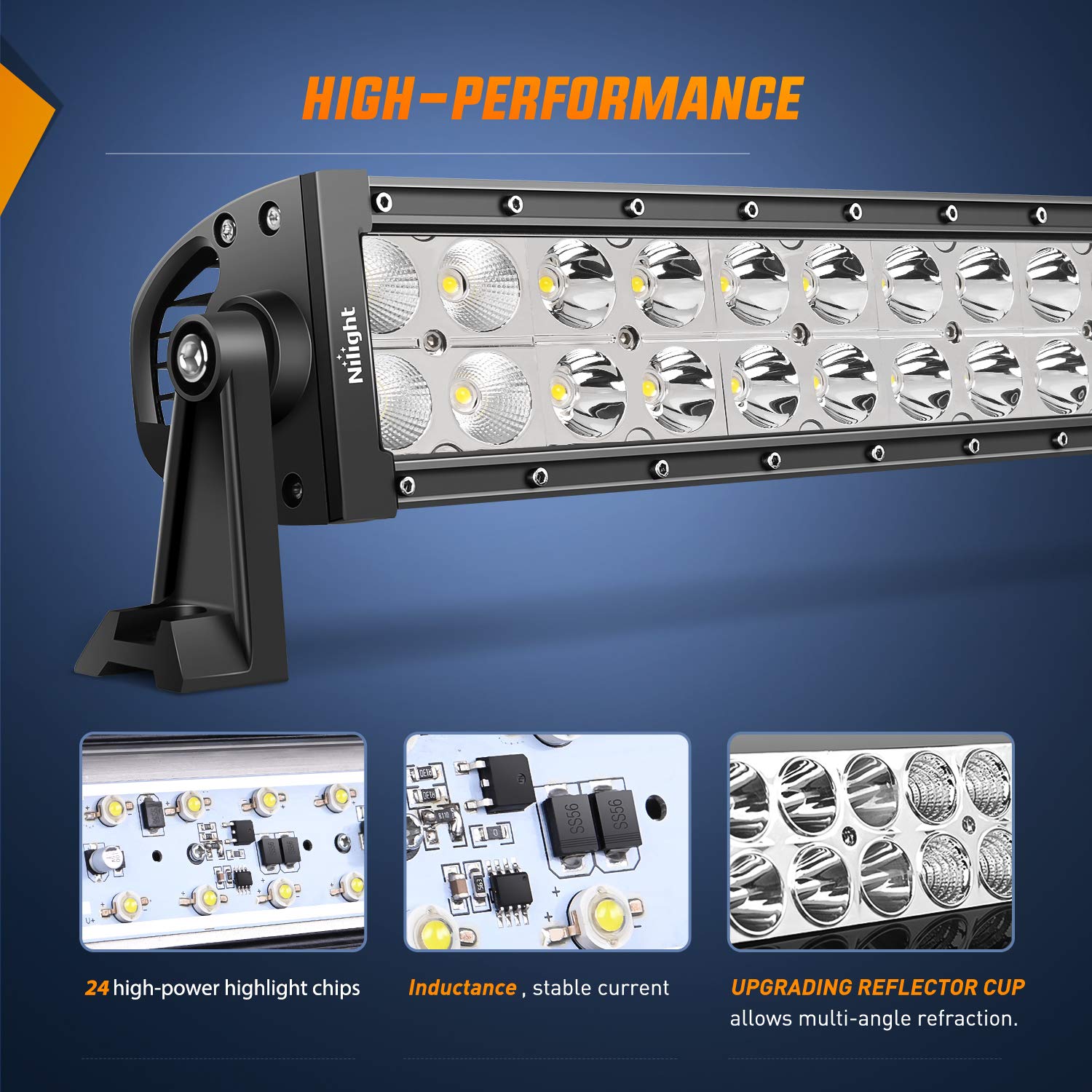 Nilight 13.5Inch 72W Spot Flood Combo Led Light Bar Off Road Lights Boat Lights Fog Light Driving Lights LED Work Light for ATV