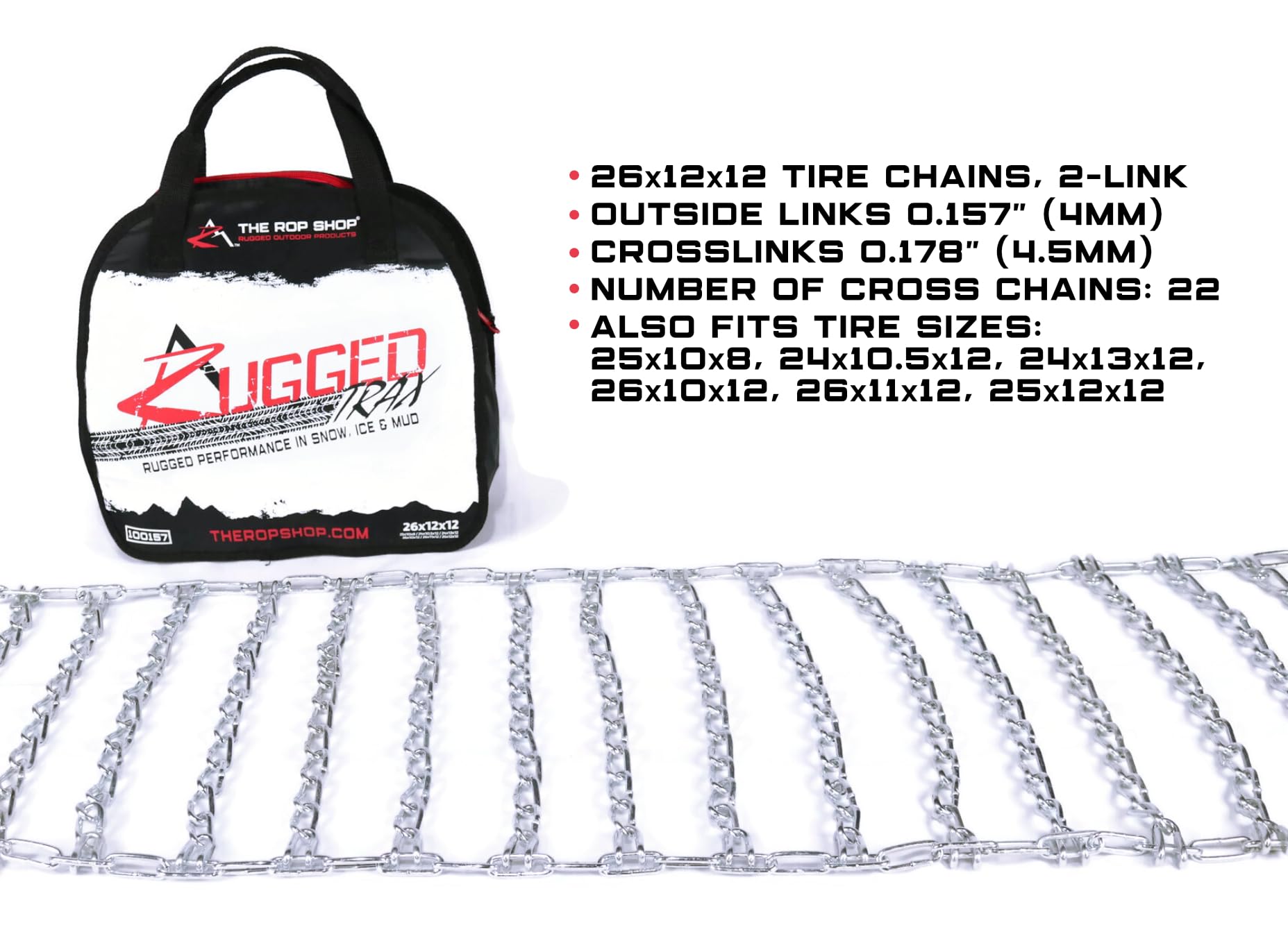 The Rop Shop | Pair Of 2 Link Tire Chains 26X12X12 For Snow Blowers, Lawn & Garden Tractors, Mowers & Riders, Utv, Atv, 4-Wheelers, Utility Vehicles